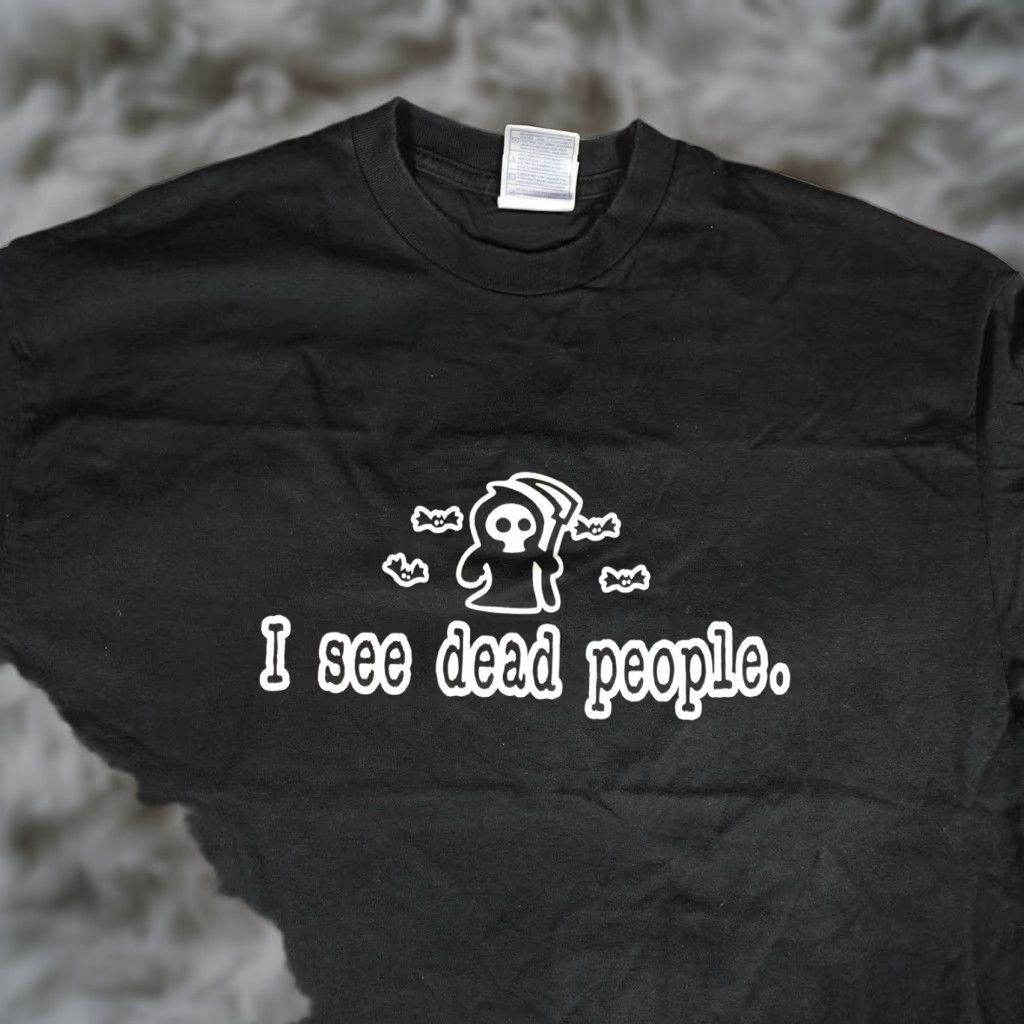 Vintage VINTAGE I See Dead People Reaper T-Shirt XL Slim Fit Glow in the Dark Black Funny Halloween Mens Size US XL / EU 56 / 4 - 1 Thumbnail