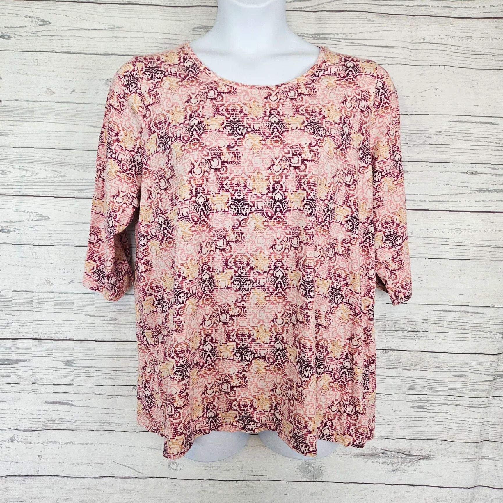 Vintage Catherines Womens Printed Top Sz 0X Pink 3/4 Sleeve Cotton Blend Size XL / US 12-14 / IT 48-50 - 2 Thumbnail