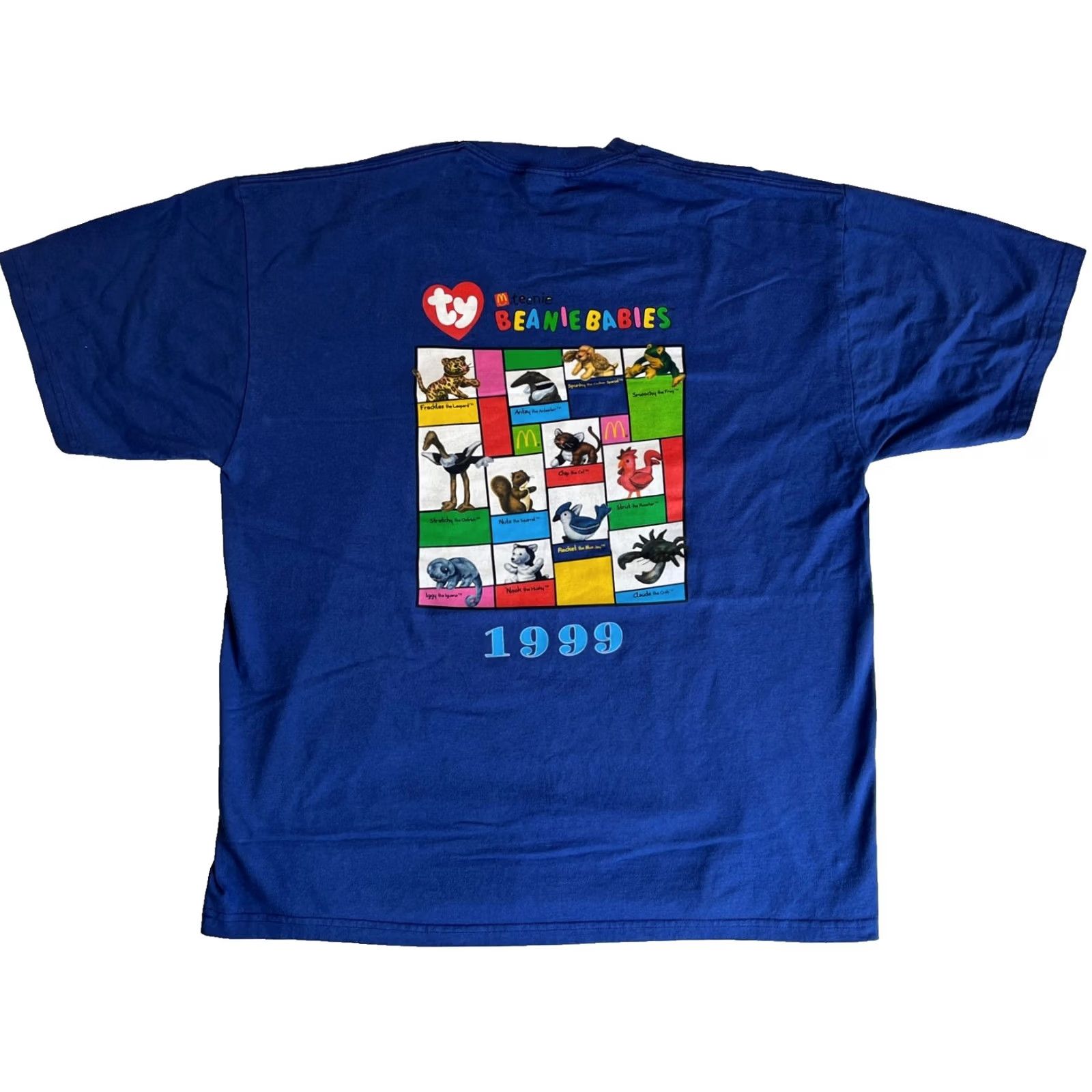 Jerzees VINTAGE McDonald's Teenie Beanie Babies T-shirt Shirt Unisex Adults XL Blue 90s Double-Sided Jerzees Heavyweight Cotton 1999 Mens Womens Size US XL / EU 56 / 4 - 2 Thumbnail