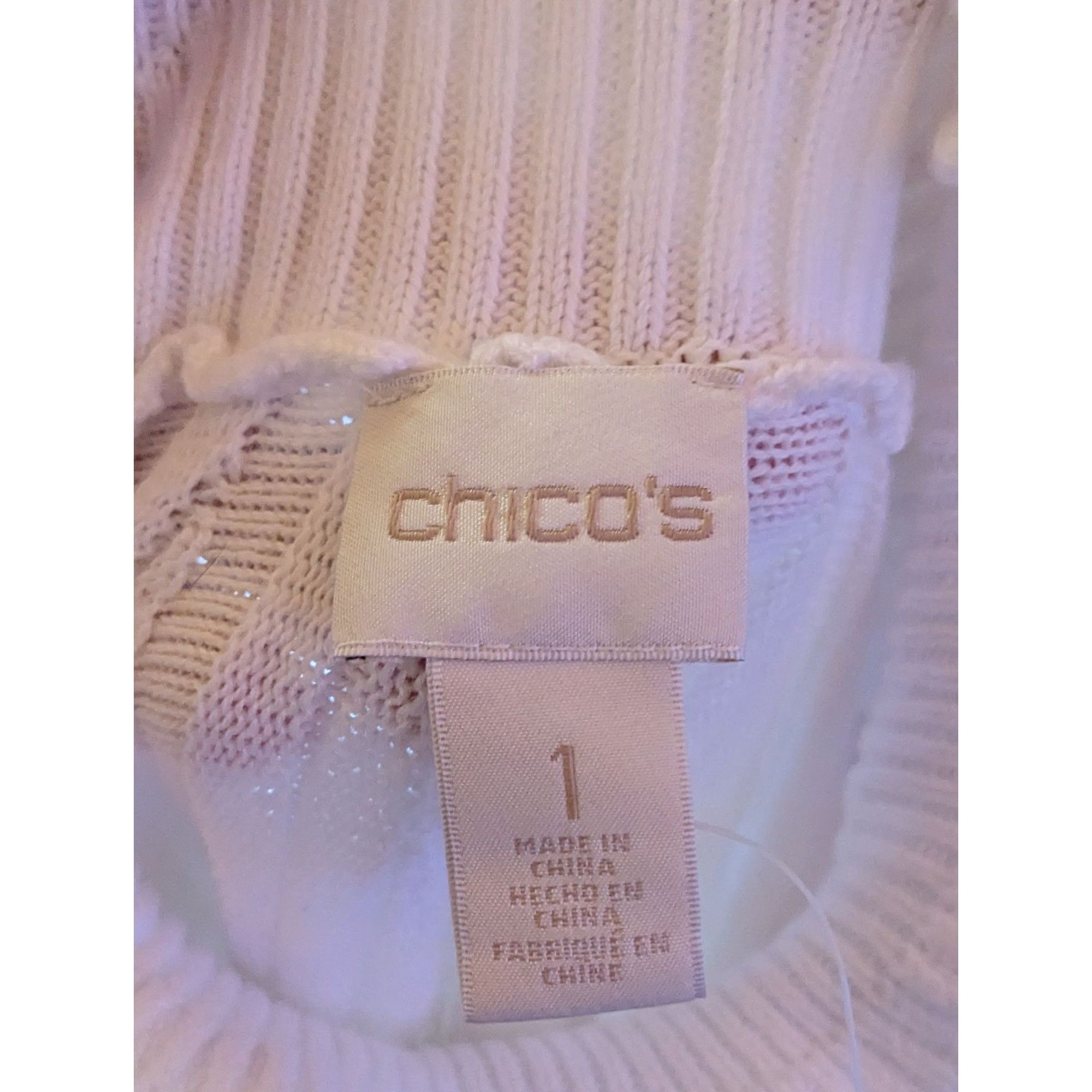 Chicos Chicos Preppy White Ribbed Turtleneck With Ruffle Accent Size XXL / US 16-18 / IT 52-54 - 4 Thumbnail