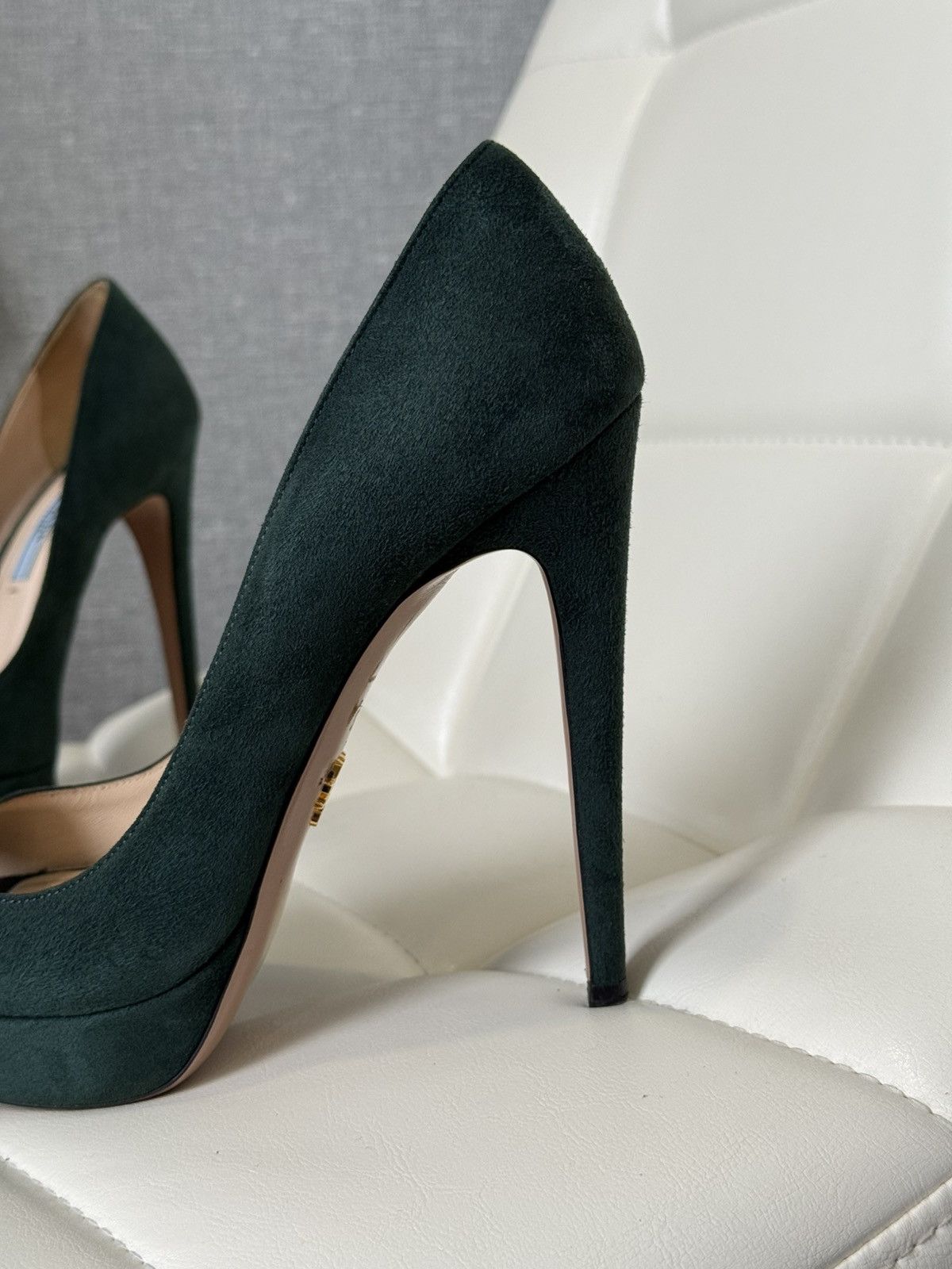 Prada Prada Green Suede Platform Peep Toe Stiletto High Heel Pumps Size US 7.5 / IT 37.5 - 4 Thumbnail