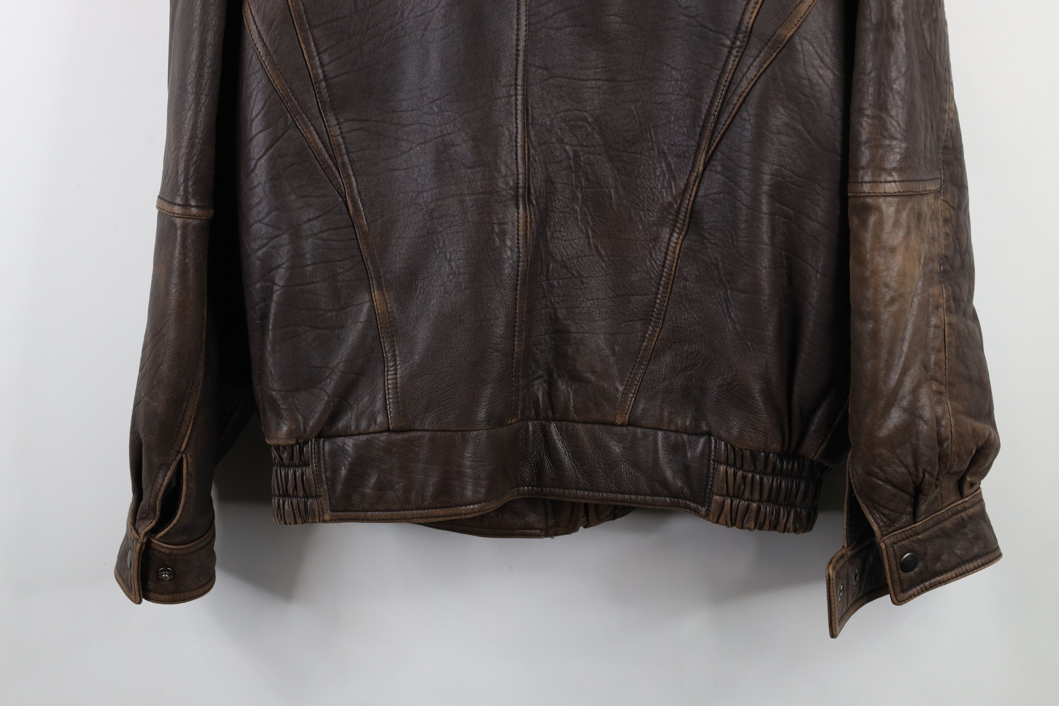 Vintage Vintage 90s Streetwear Leather Flight Bomber Jacket Brown Size US L / EU 52-54 / 3 - 15 Thumbnail