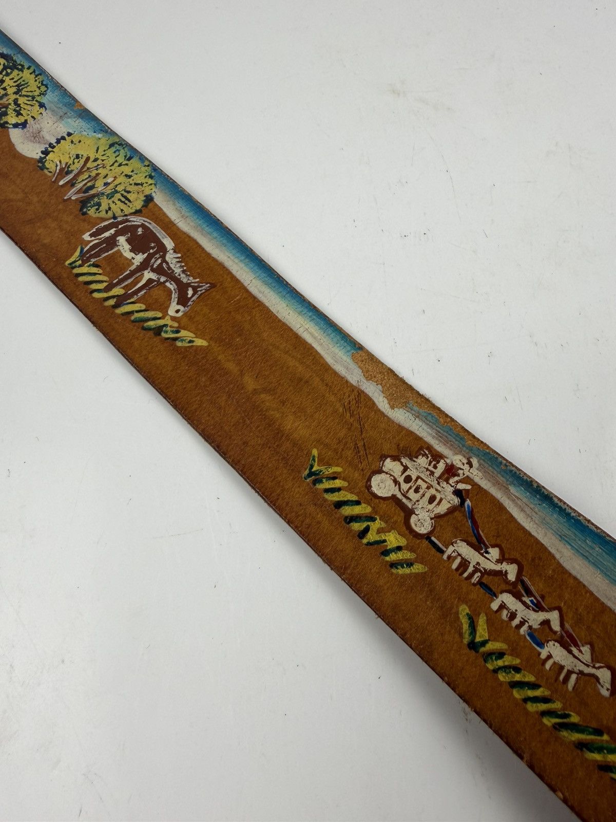 Japanese Brand rare design vintage style painted leather belt tc43 Size 36 - 5 Thumbnail