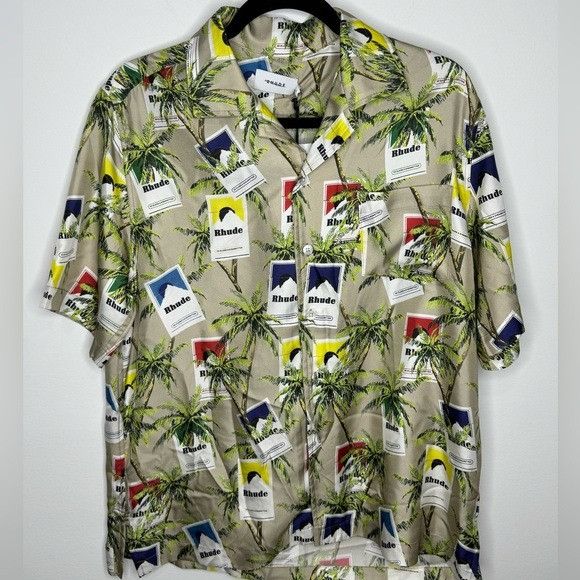 Rhude Rhude Cigarette-Print Silk Shirt Taupe Multi Men’s Size Medi Size US M / EU 48-50 / 2 - 2 Thumbnail