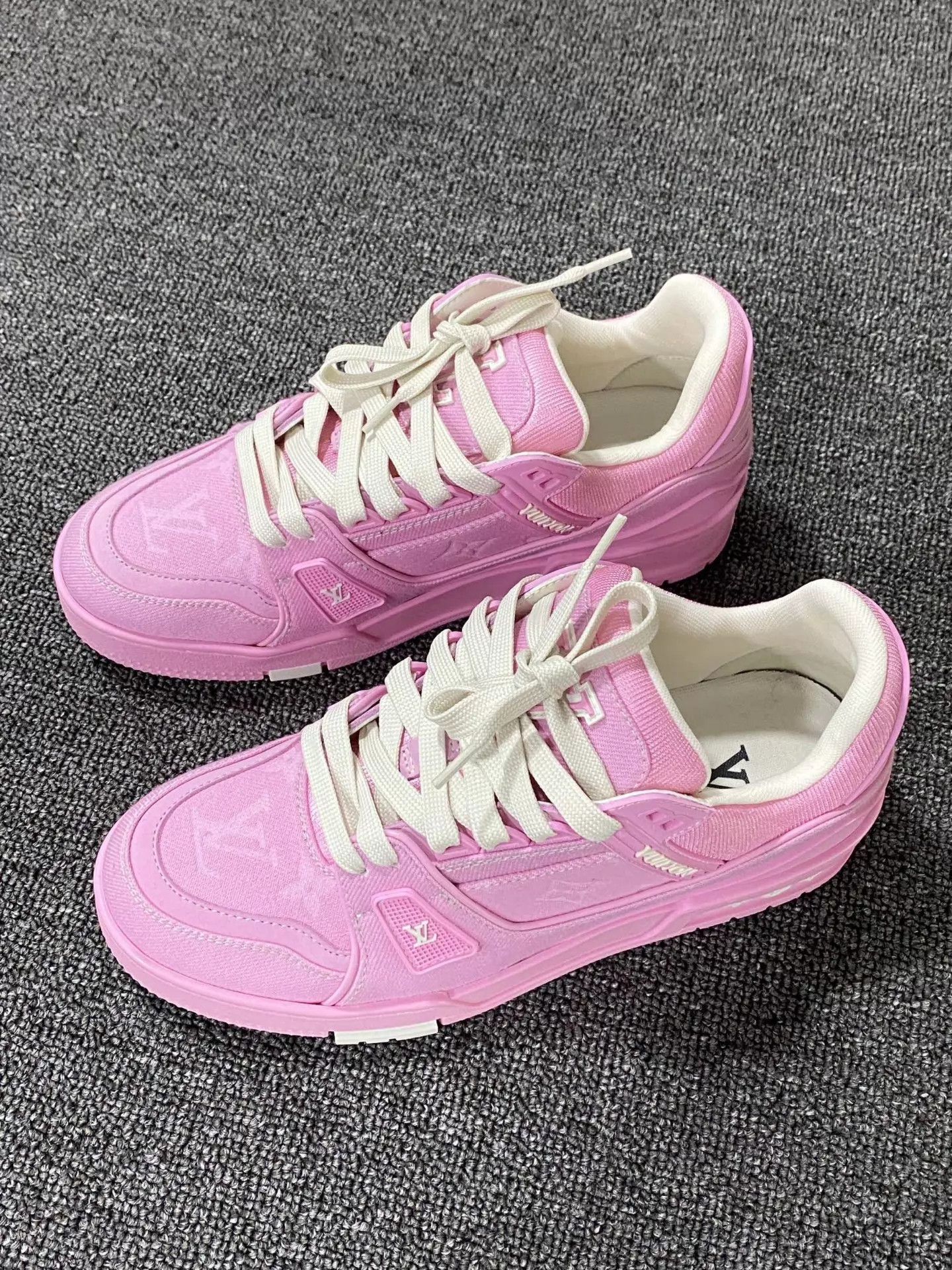 Louis Vuitton LV Pink Denim Full Print Trainer 37.5 Size US 7 / IT 37 - 1 Thumbnail