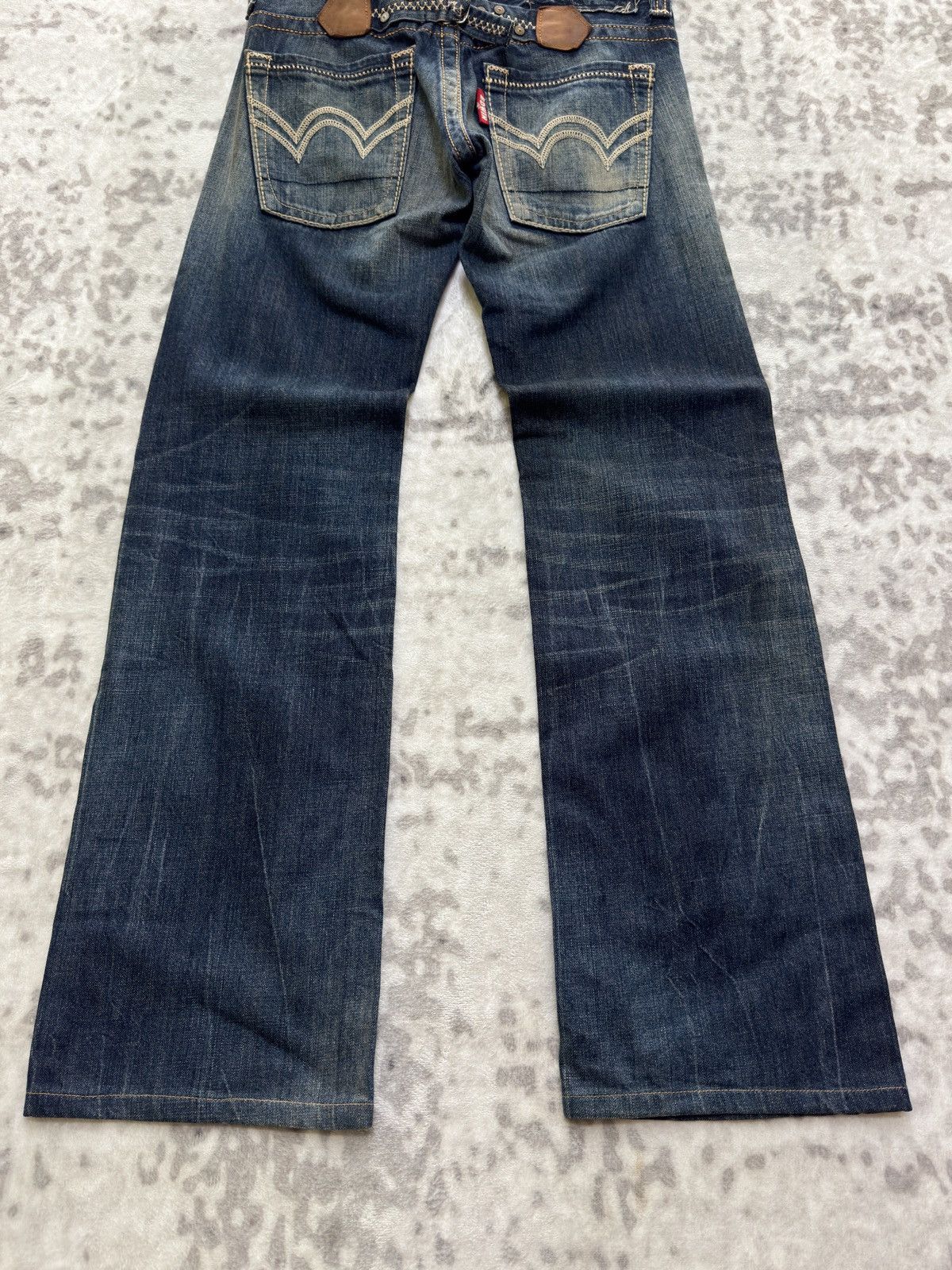Edwin Edwin Blue Trip Flare Low Rise Mud Wash Buckle Back Denim Size US 28 / EU 44 - 10 Thumbnail