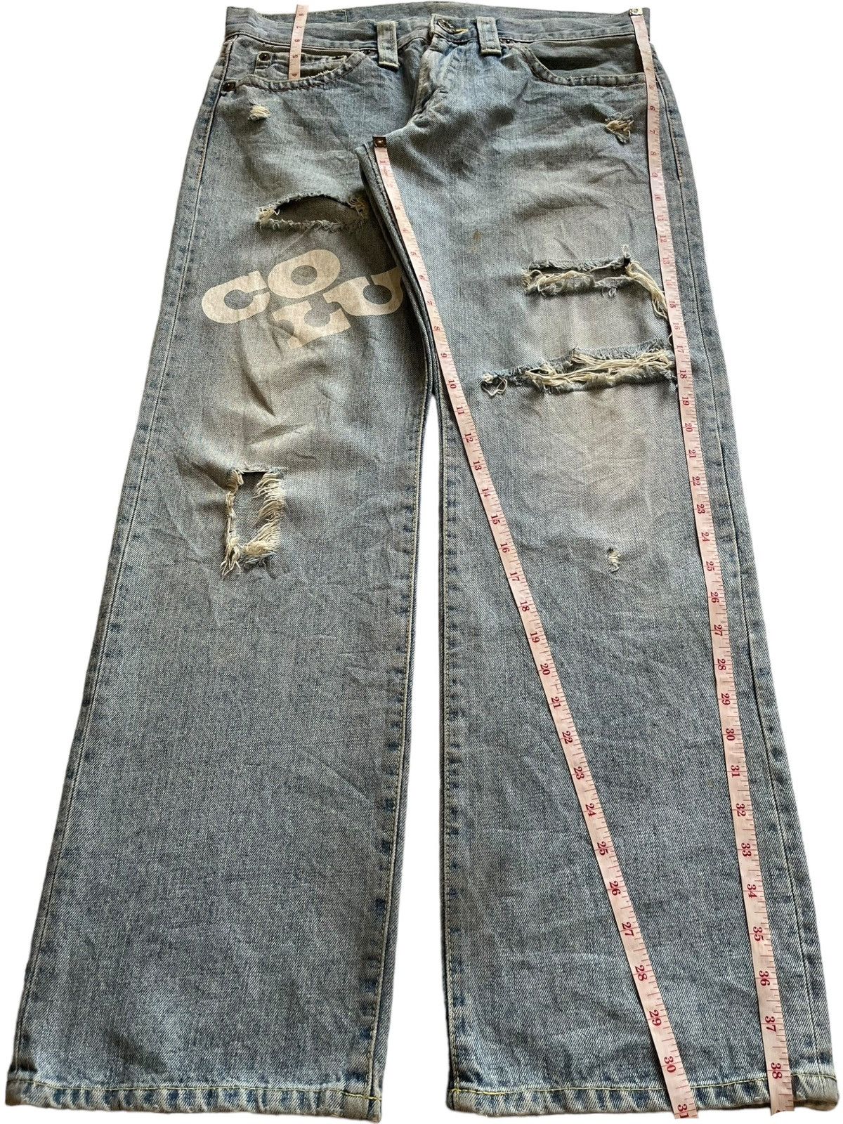 Japanese Brand Vintage Japanese CocoLulu Light Wash Rip Printed Baggy Jeans Size US 35 - 13 Thumbnail
