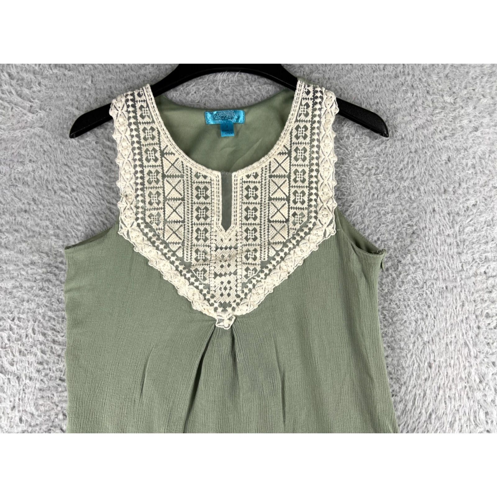 Vintage Buttons Womens Blouse Shirt Small Green Bohemian Sleeveless Round Neck Tank Size L / US 10 / IT 46 - 4 Thumbnail