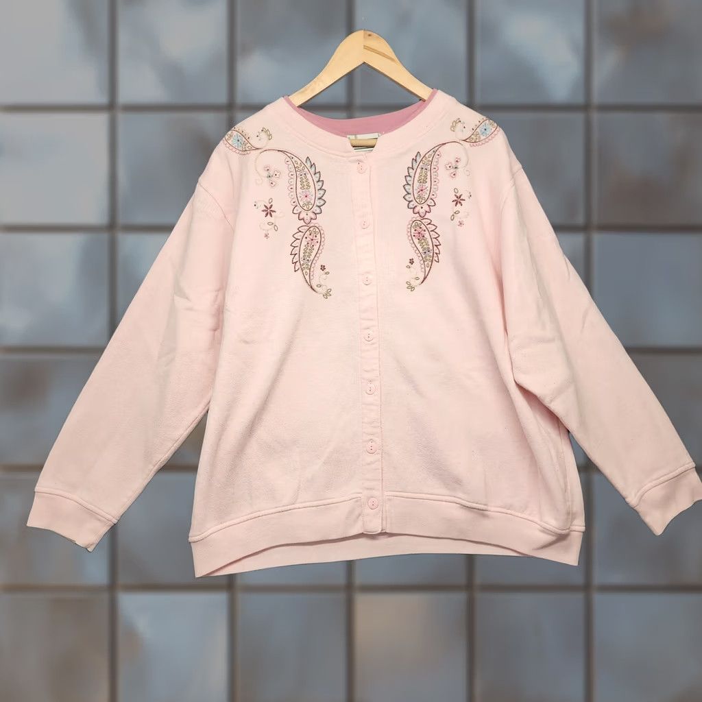 Pinko VINTAGE Shenanigans Sweatshirt Button Up Pink Paisley Granny SPOT Womens 1X Size XL / US 12-14 / IT 48-50 - 1 Thumbnail