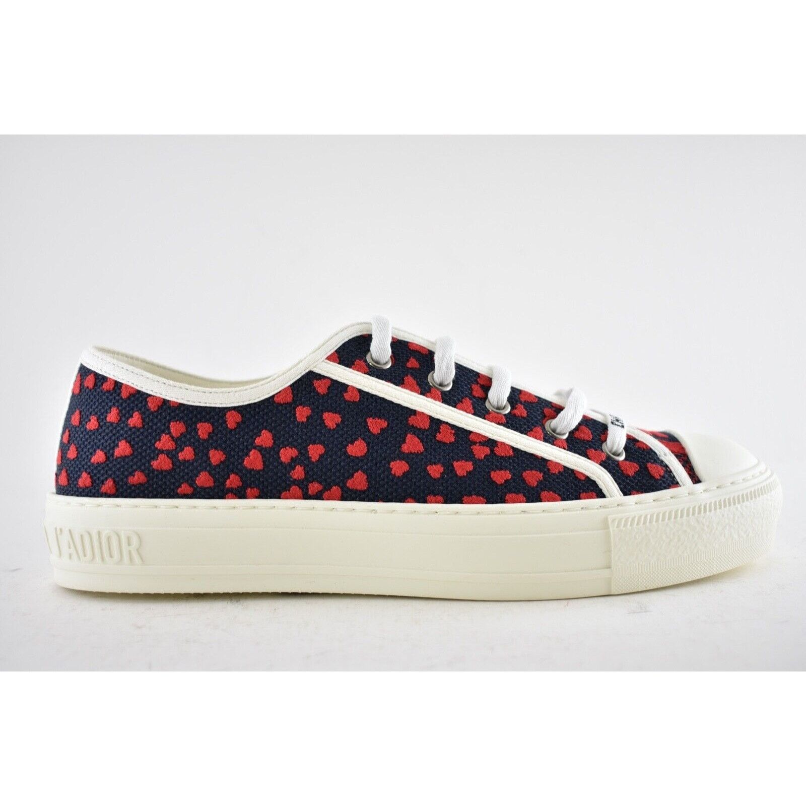 Dior Blue Red White Hearts Lace Up Flat Low Top Sneaker