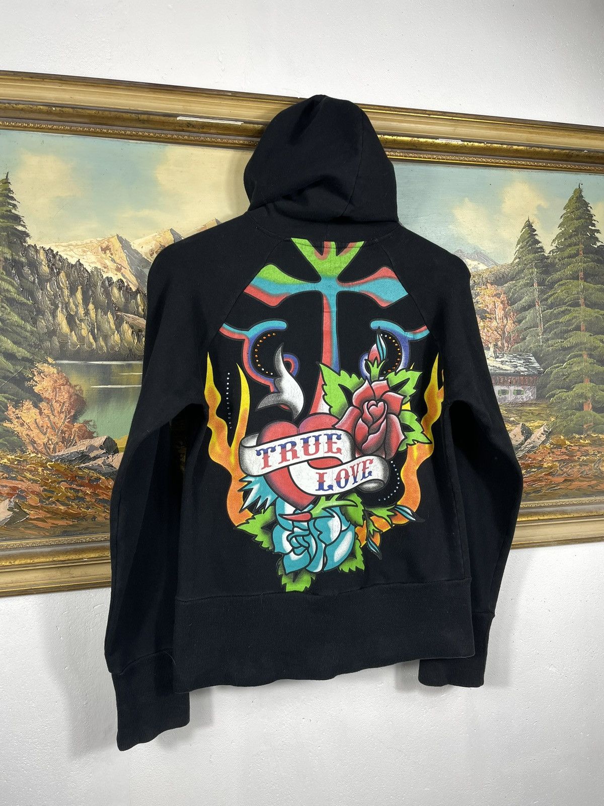 Christian Audigier × Ed Hardy × Vintage Ed Hardy Retro 00s Hoodie With Crystals Affliction Grunge Size US XS / EU 42 / 0 - 7 Thumbnail