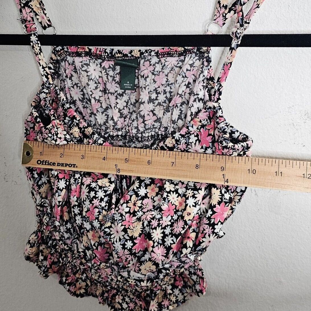 Other Wild Fable Black Floral Keyhole Front Ruche Ruffle Crop Top Size S / US 4 / IT 40 - 9 Thumbnail