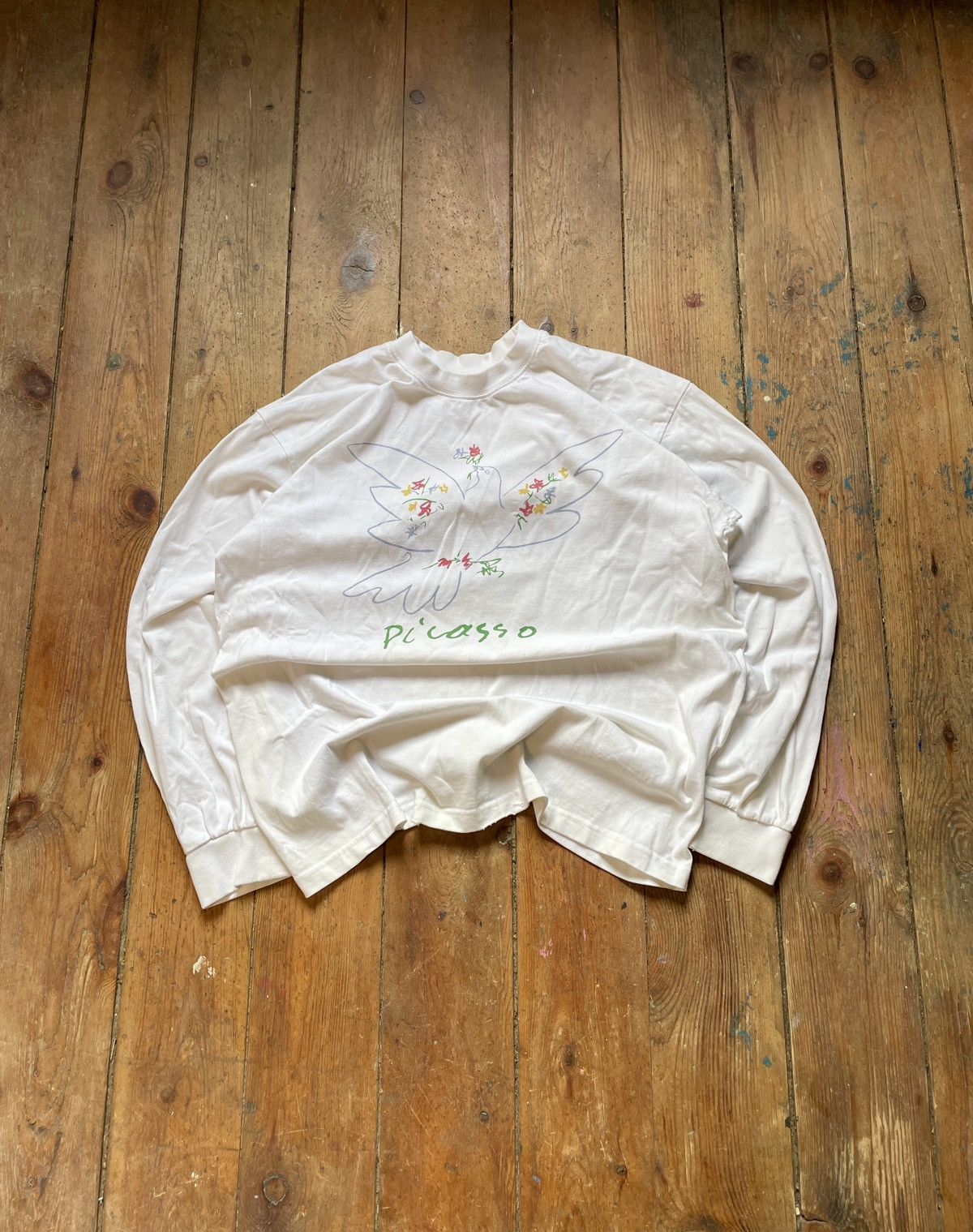 Vintage Vintage Picasso dove longsleeve white t-shirt 70s Size US M / EU 48-50 / 2 - 1 Thumbnail