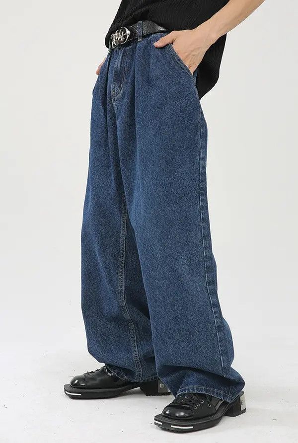 Japanese Brand Kei Dark blue wide-leg loose straight-leg floor-length jeans Size US 32 / EU 48 - 2 Thumbnail