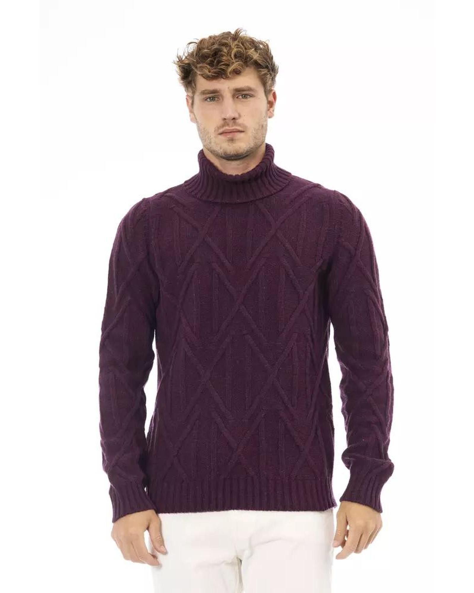 image of Alpha Studio Merino Wool Turtleneck Sweater in Purple, Men's (Size 2XL)