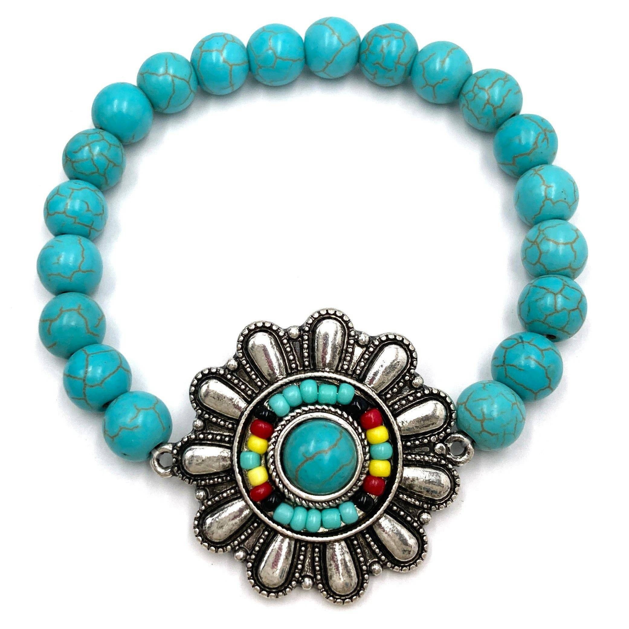 Other Turquoise Flower Concho Seed Bead Southwestern Bohemian Brac Size ONE SIZE - 6 Thumbnail