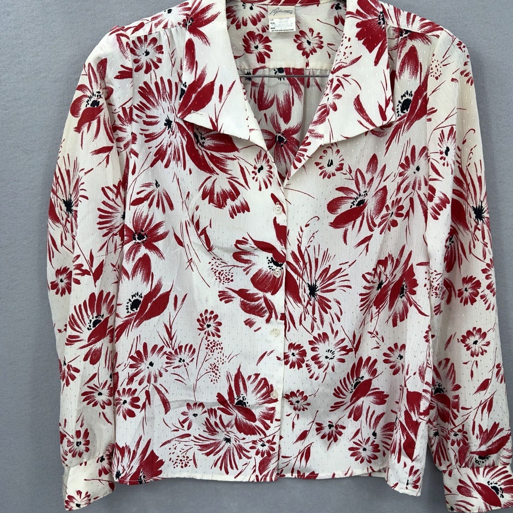 Vintage VINTAGE Pykettes Blouse Womens 10 Floral Button Front Ivory Polyester Balloon Sleeve 70s Womens Blouse Size L / US 10 / IT 46 - 2 Thumbnail