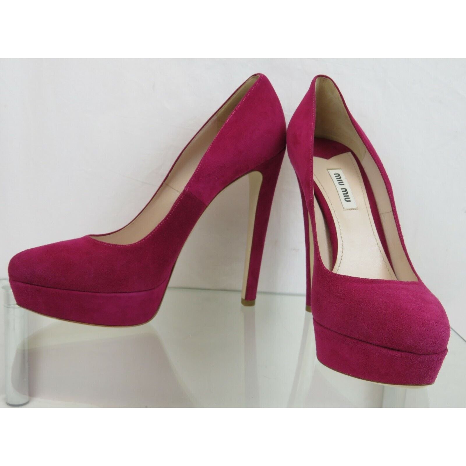 Miu Miu 5IP355 BURGUNDY SUEDE CLASSIC PLATFORM HEEL PUMPS 40 ITALY Size US 10 / IT 40 - 9 Thumbnail