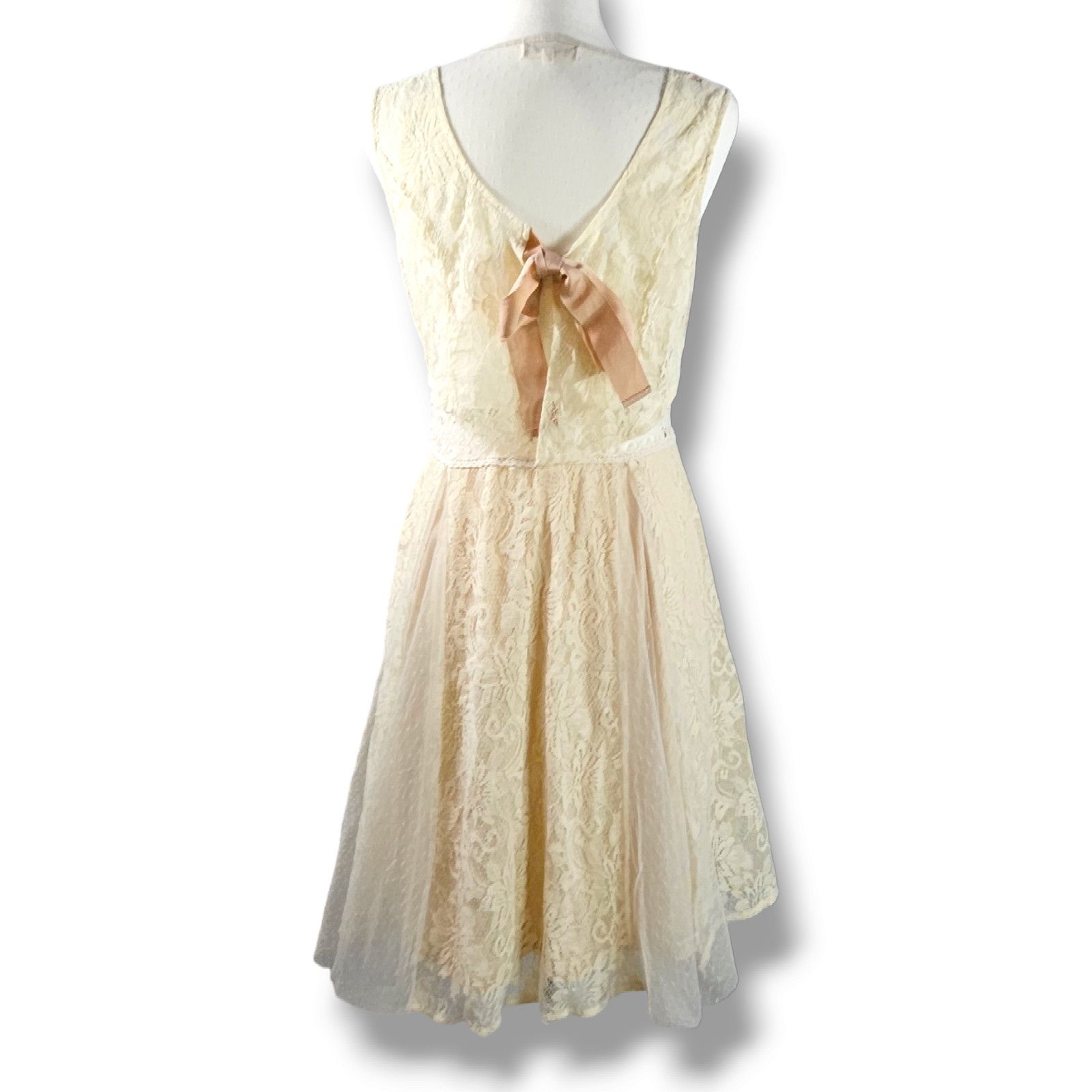Other EUC Altar'd State Mixed Lace A-Line Dress Sz. L Champagne Size L / US 10 / IT 46 - 5 Thumbnail