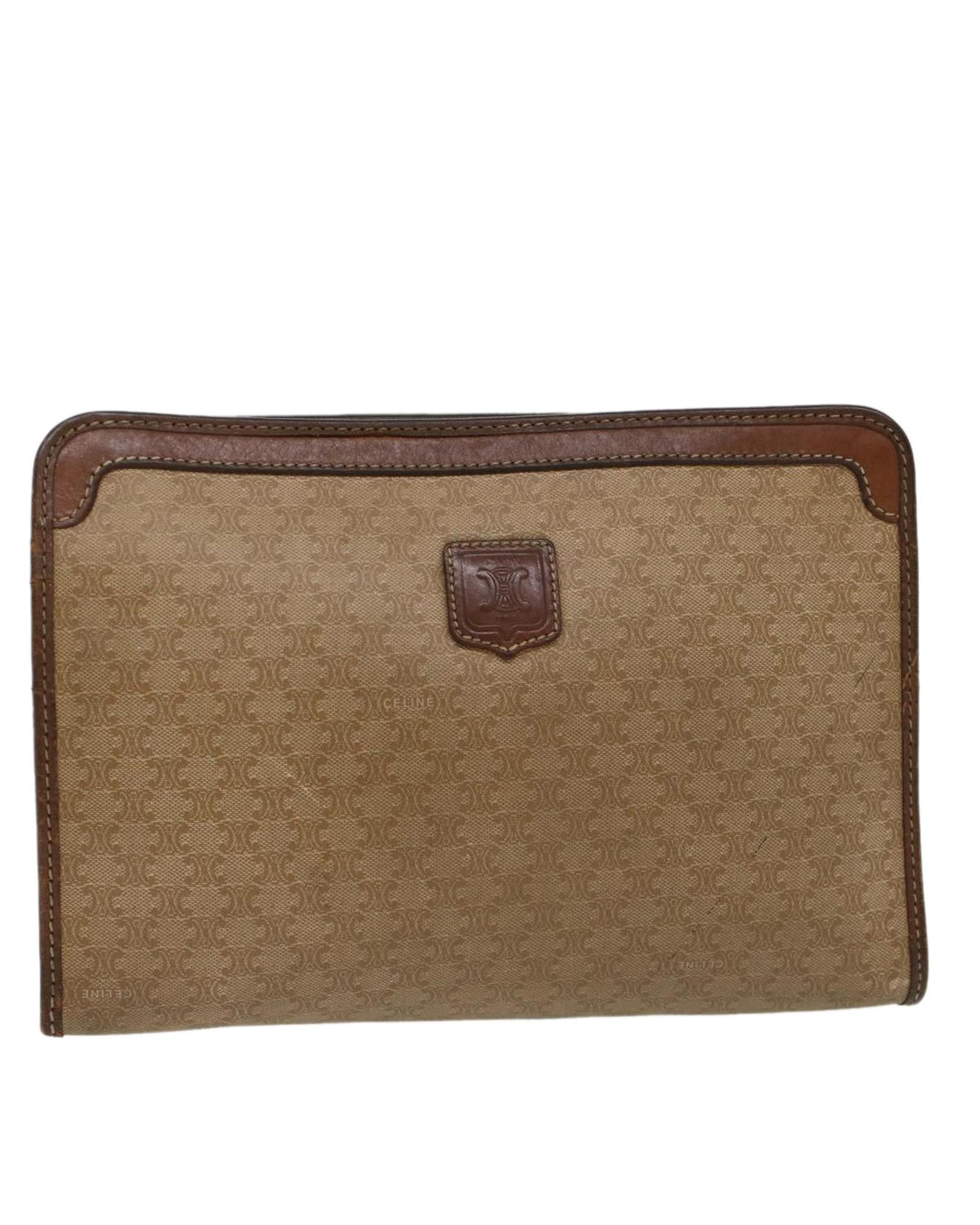 image of Celine Beige Leather And Canvas Clutch Bag, Women's