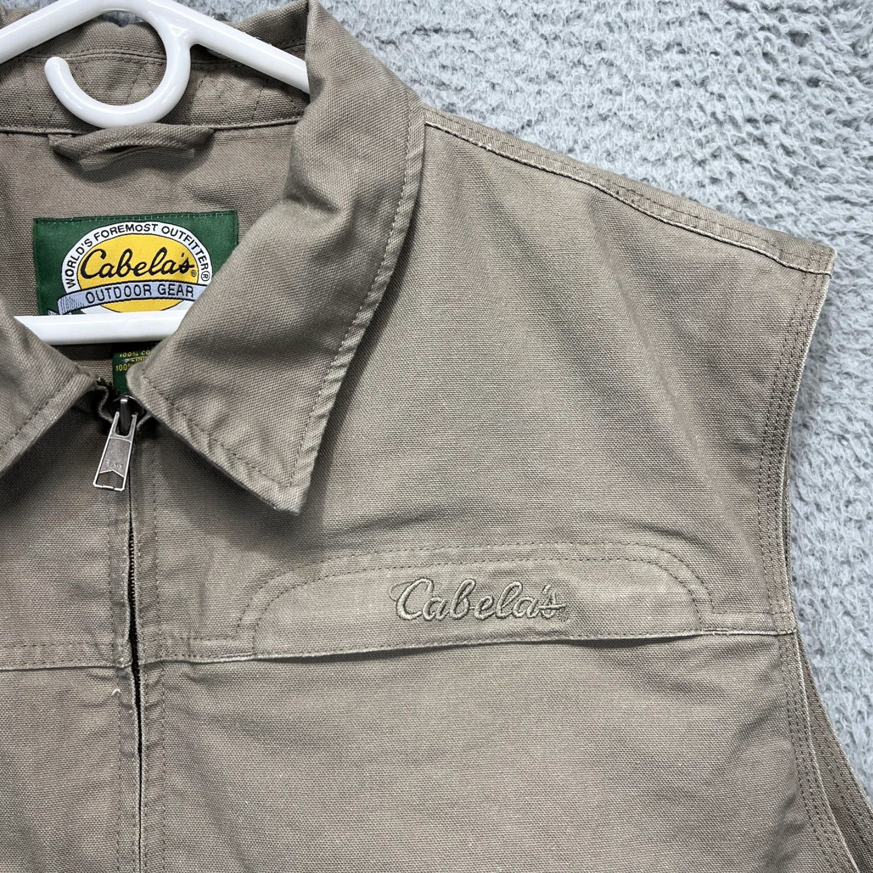 Vintage Cabela's Vest Mens XL Khaki Zip Front Fleece Lined Canvas Outdoor Workwear Field Shirt Size US XL / EU 56 / 4 - 3 Thumbnail