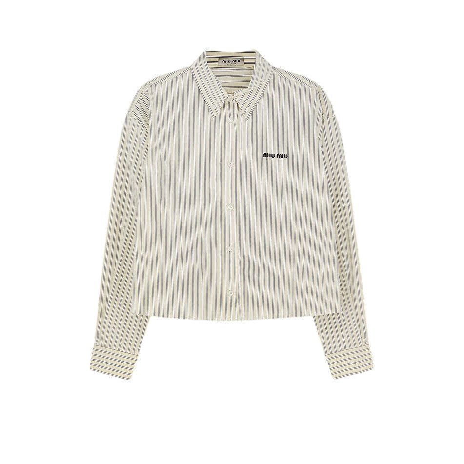 MIU MIU Cream Striped Cotton Poplin Shirt New And Authentic