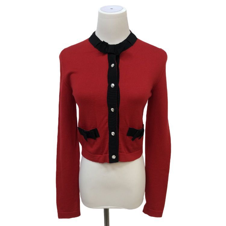 Miu Miu Miu Miu Red Wool Bow Detail Cardigan Size 38 Size XS / US 0-2 / IT 36-38 - 1 Thumbnail