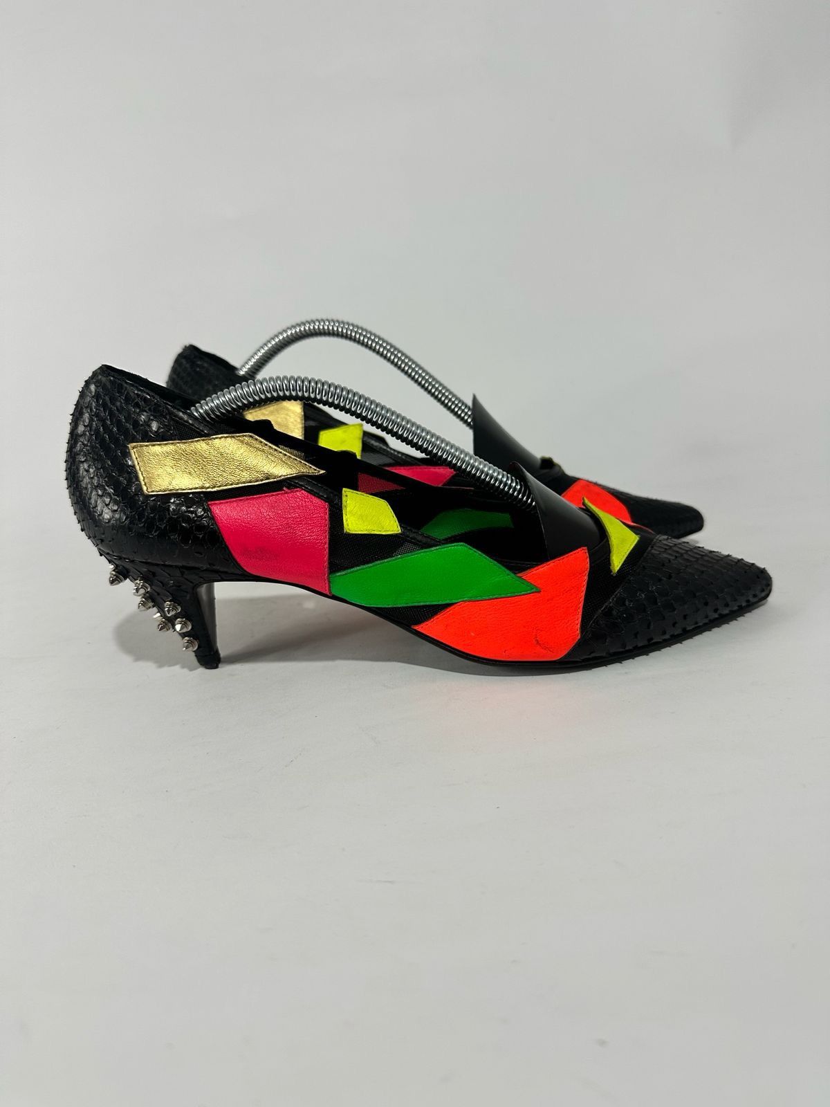 Saint Laurent Paris YSL Saint Laurent KITTEN 50 PATCHWORK BLK MESH PYTHON STUDS Size US 6 / IT 36 - 1 Thumbnail