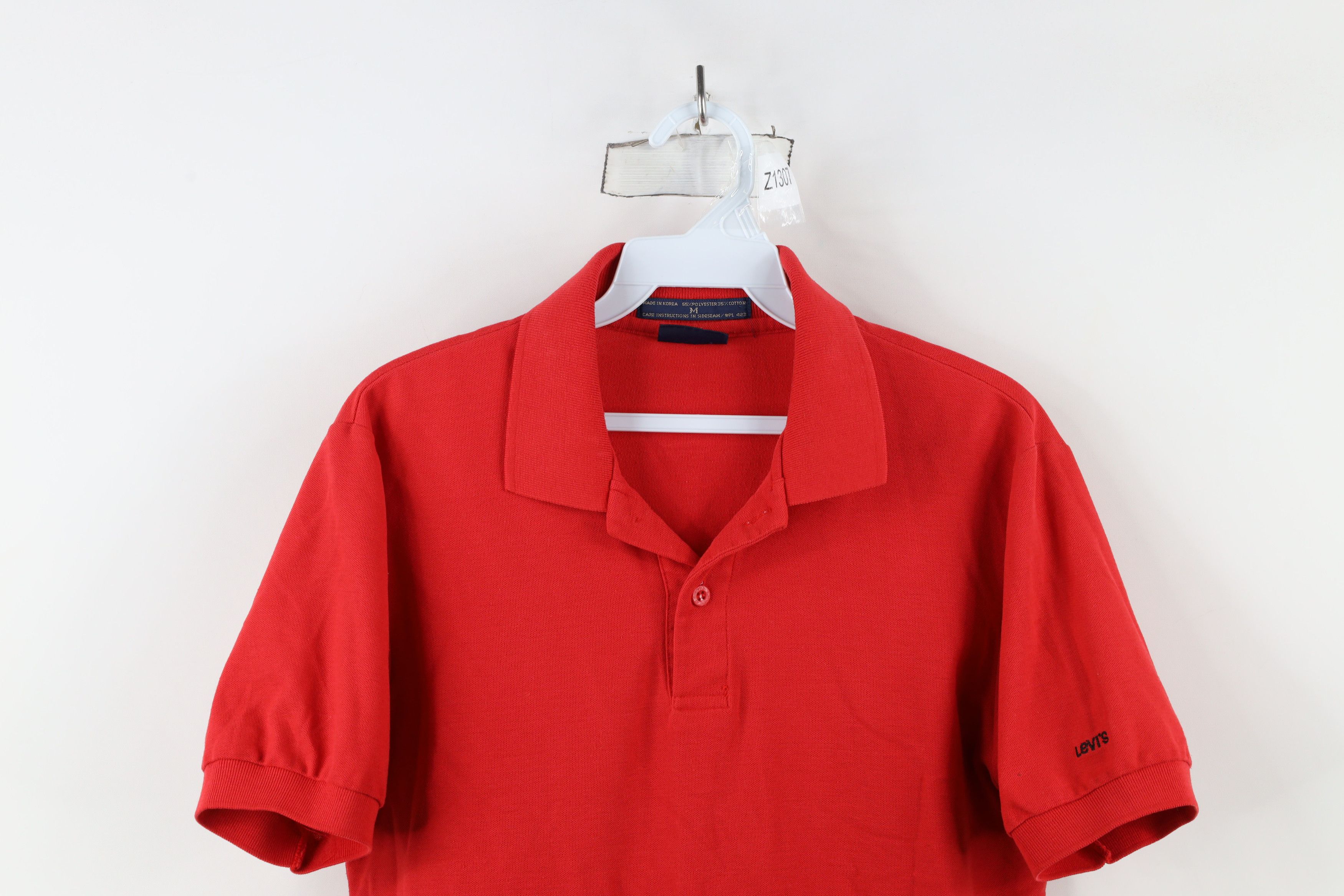 Levi's × Vintage Vintage 80s Levis Spell Out Knit Short Sleeve Polo Shirt Red Size US M / EU 48-50 / 2 - 2 Thumbnail