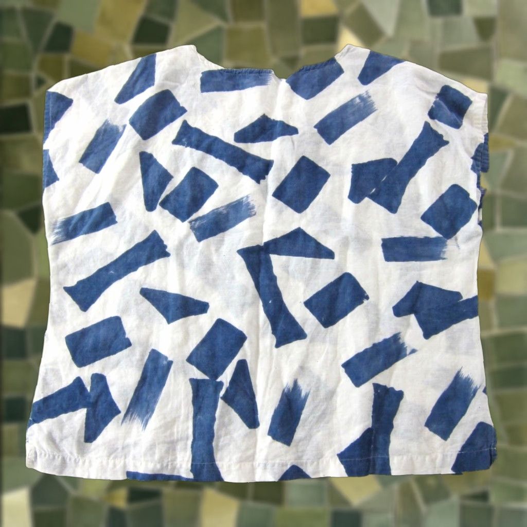Vintage Marketplace Linen Blue White Abstract Short Sleeve Boxy Smock Tunic Blouse 1X 1W Size XL / US 12-14 / IT 48-50 - 1 Thumbnail