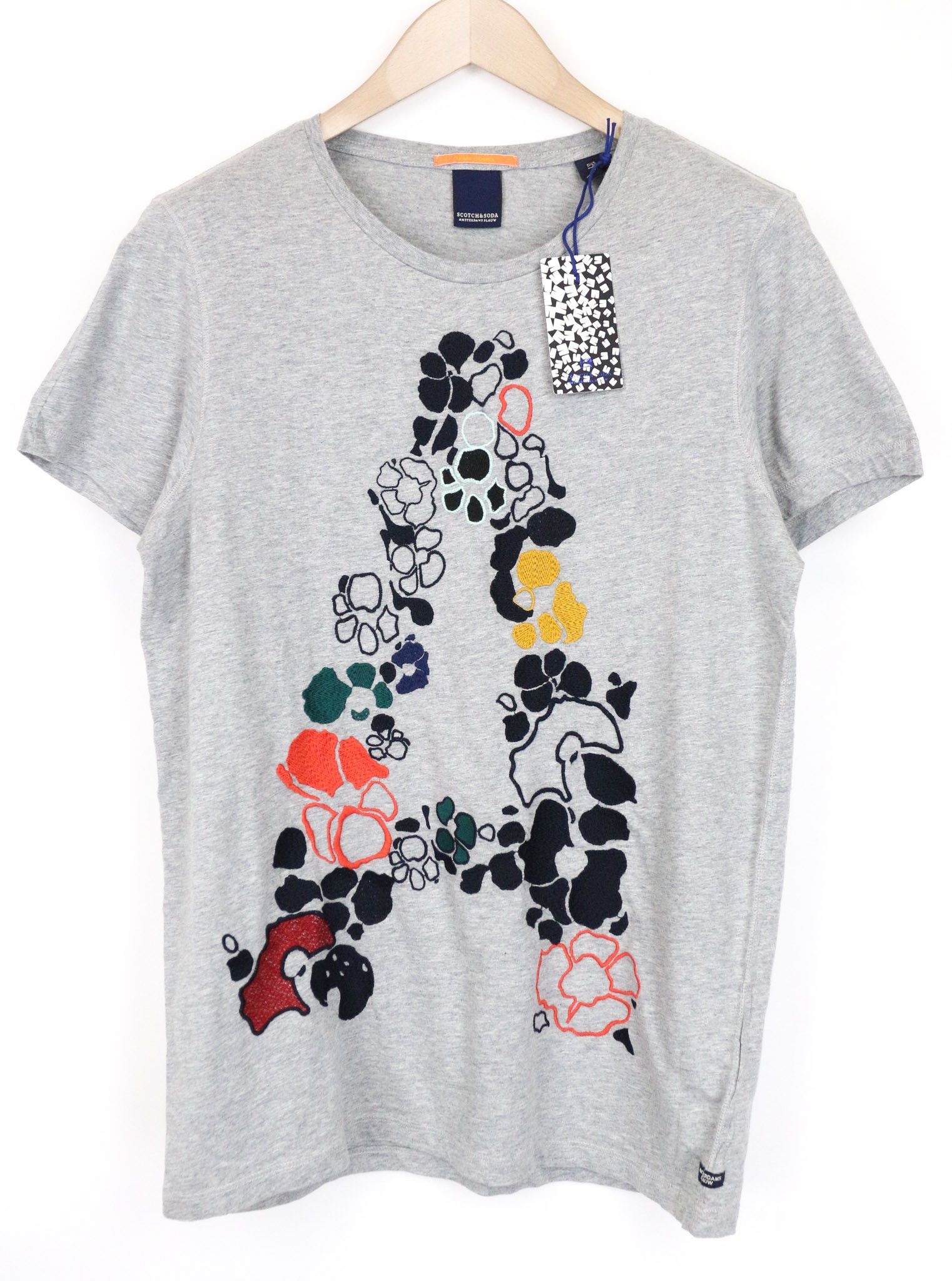 Scotch & Soda M Grey Crew Neck Cotton Embroidery T-Shirt 75999 Size US M / EU 48-50 / 2 - 1 Thumbnail