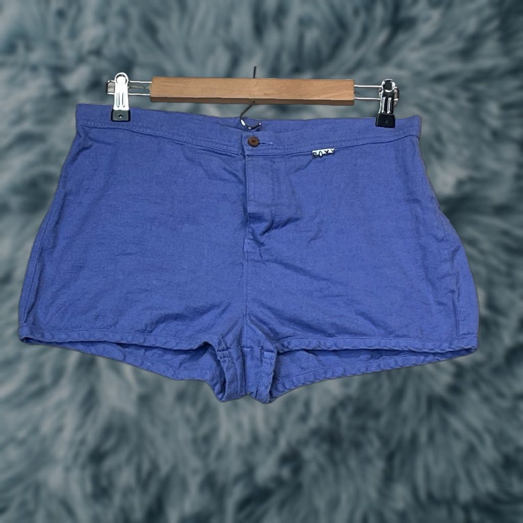 Vintage ROXY Womens Shorts 100% Cotton Size M Button Accent Back Pocket Blue Canvas Chino Casual Activewear Womens Made in India Size 32" / US 10 / IT 46 - 1 Thumbnail