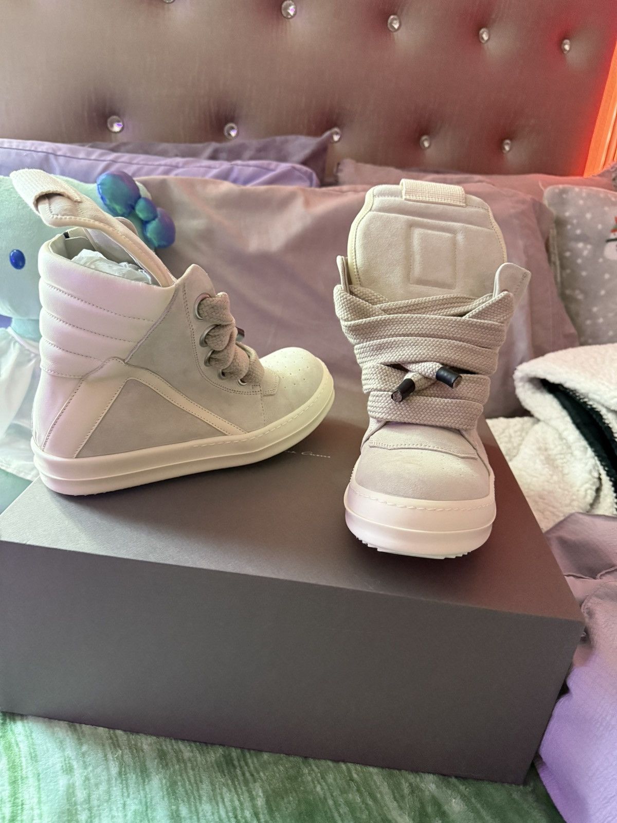 Rick Owens Gray and off-white Hollywood JumboLace Geobasket Size US 9.5 / IT 39.5 - 2 Thumbnail