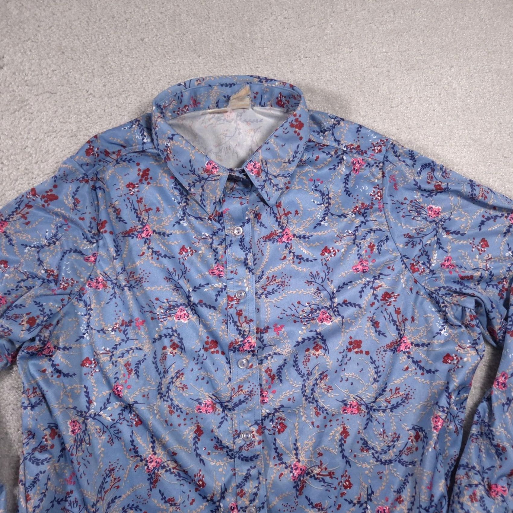 Vintage Vintage Montgomery Ward Floral Shirt Womens XL Blue Button-Down Blouse 90s Size XL / US 12-14 / IT 48-50 - 3 Thumbnail