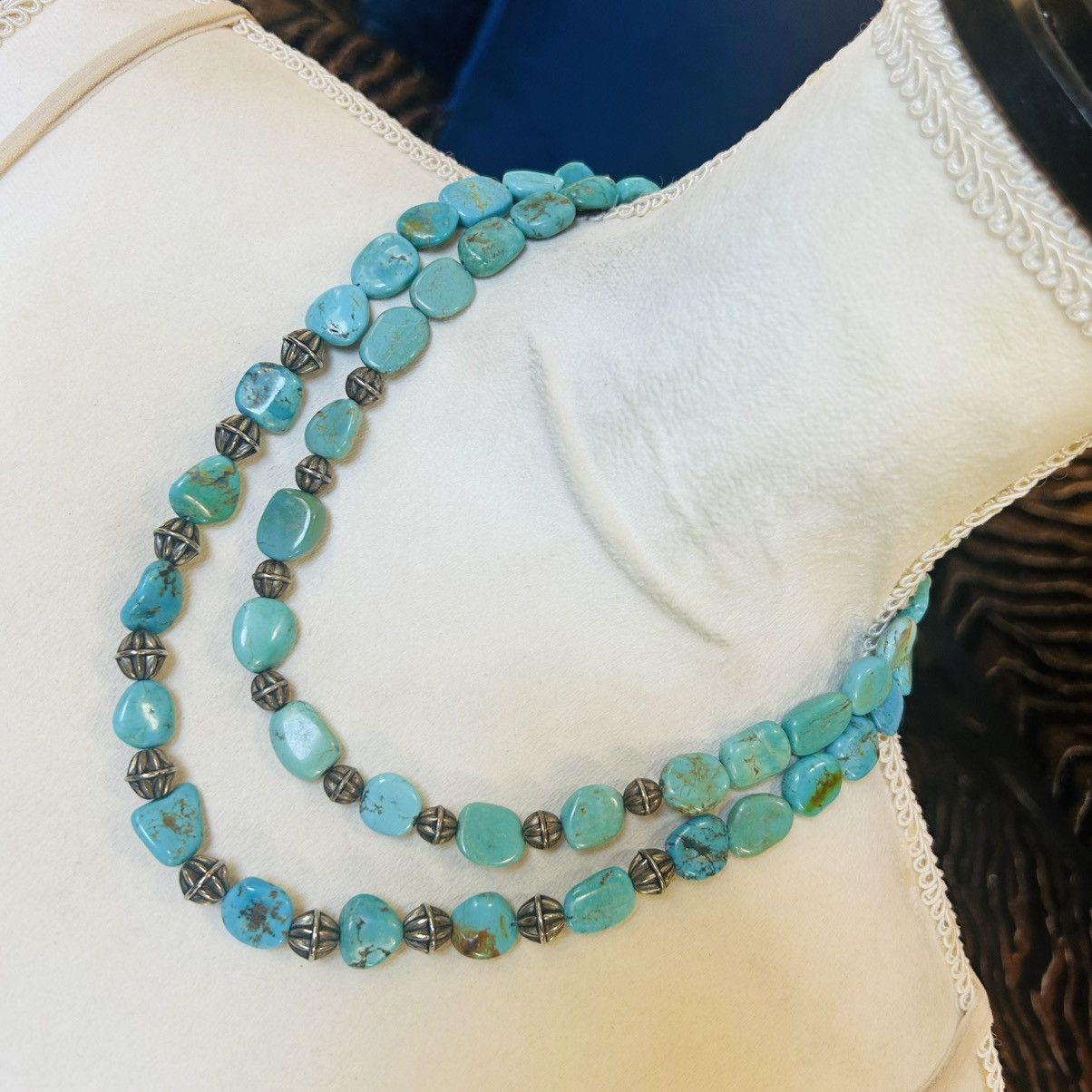 Vintage Handcrafted vintage genuine turquoise double strand necklace Size ONE SIZE - 1 Thumbnail