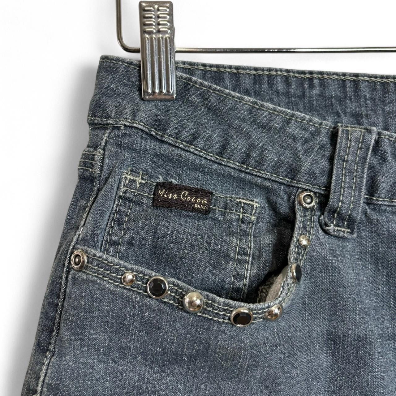 Vintage Vintage Y2K Faded Blue Studded Flare Bootcut Denim Jeans Size US 31 - 3 Thumbnail