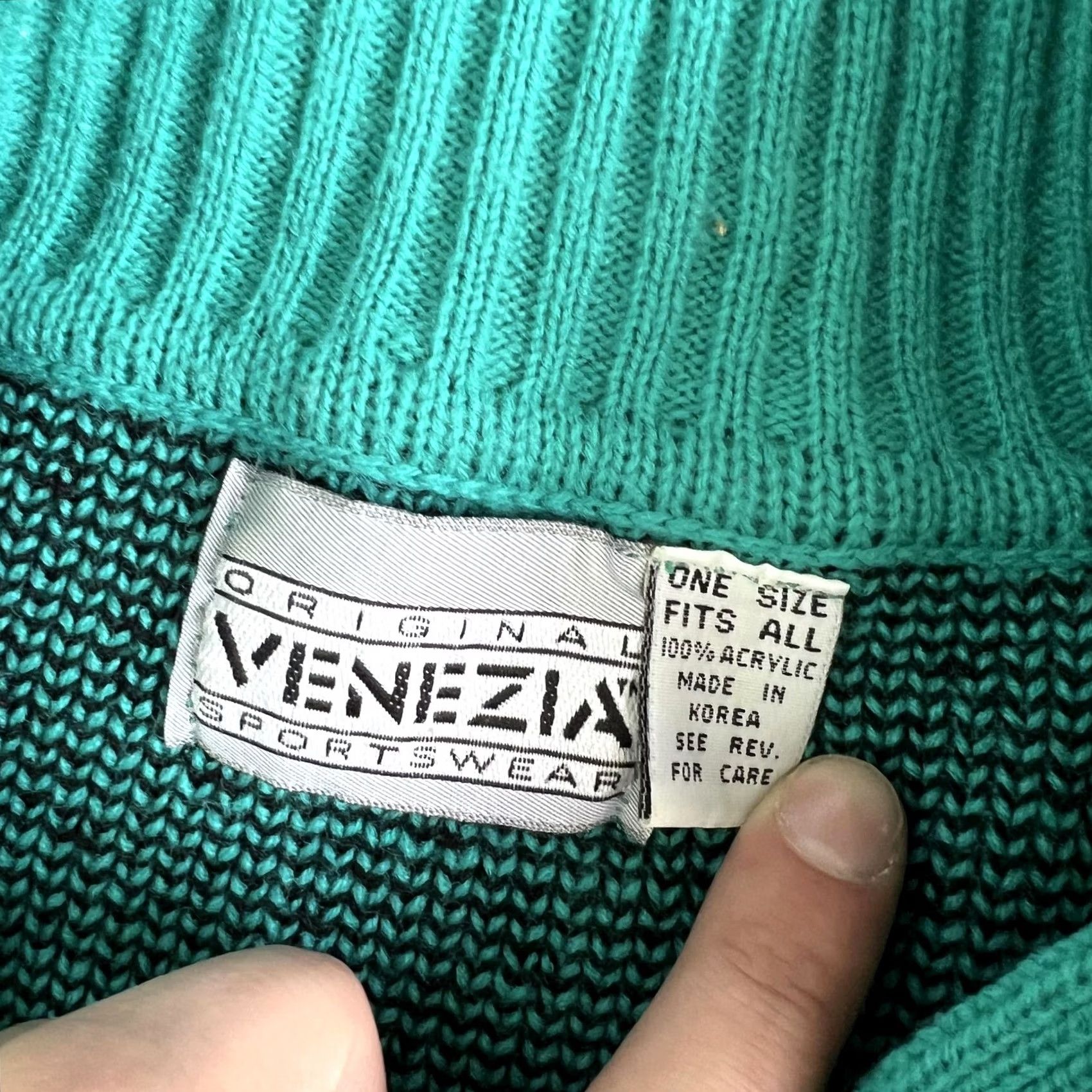 Vintage VINTAGE Venezia Sweater Womens One Size Blue Mock Neck Henley Chunky 3/4 Sleeve Size ONE SIZE - 3 Thumbnail