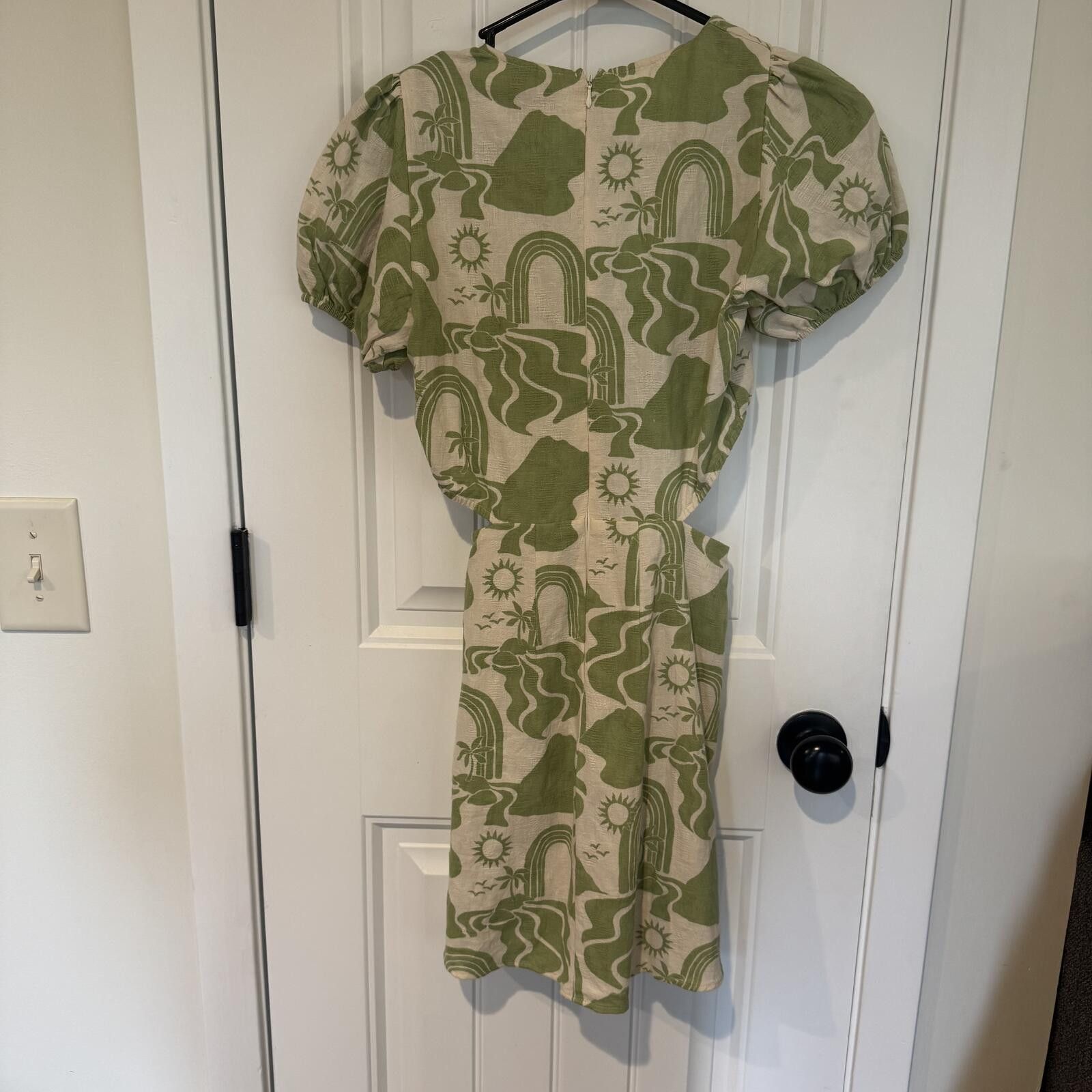 Muubaa Mumu Green and Cream Patterned Cut-Out Dress with Puff Sleev Size XS / US 0-2 / IT 36-38 - 5 Thumbnail