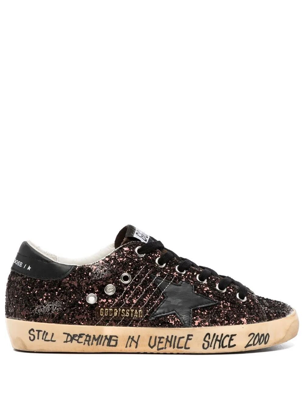 Golden Goose "super Star" Glitter Upper Suede Tongue Leather Star And Heel Shoes Signature Foxing, Women's (Size 7)