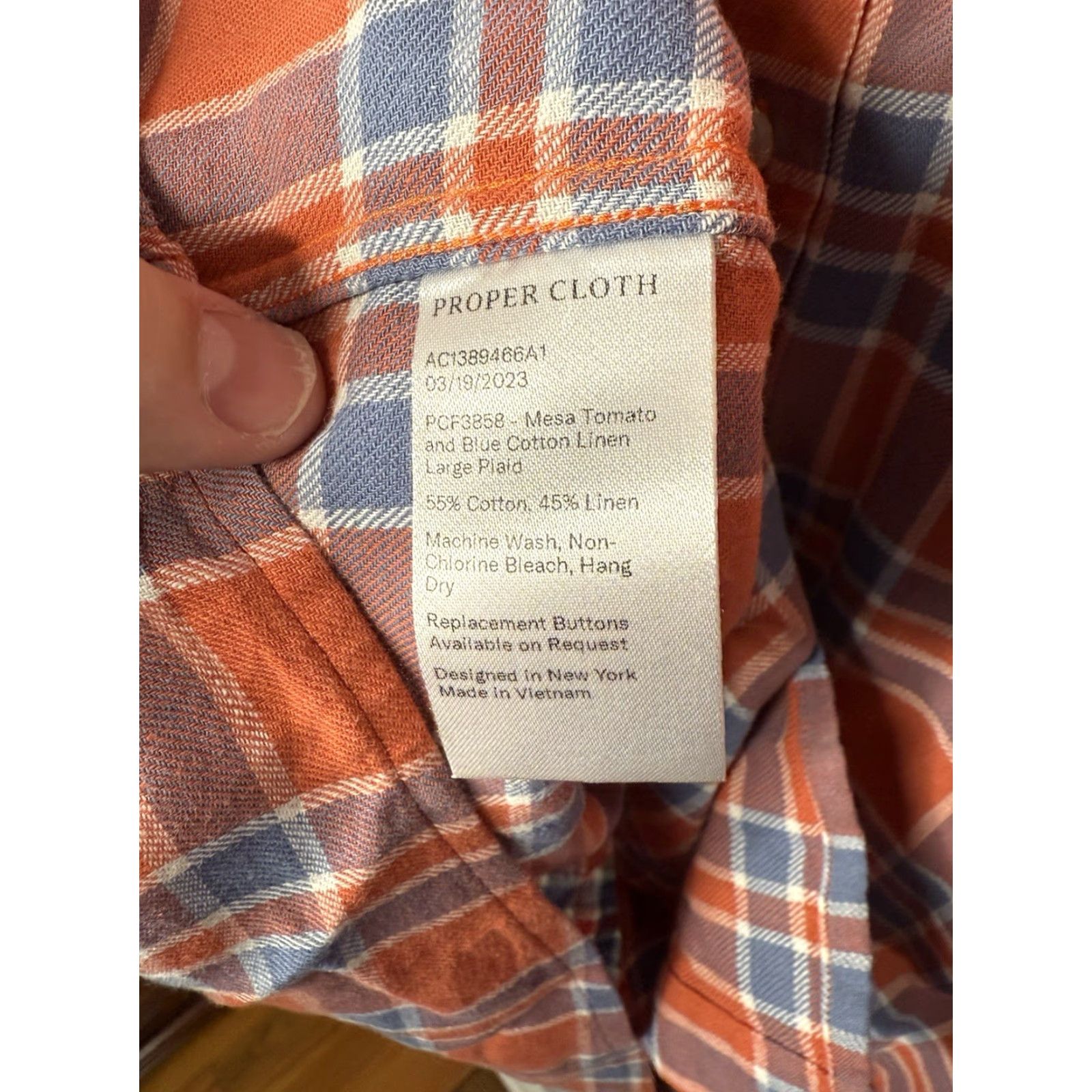 Proper Cloth Proper Cloth Linen Plaid Shirt Mens 20.5 36 Orange Button Long Sleeve Size US XXL / EU 58 / 5 - 4 Thumbnail