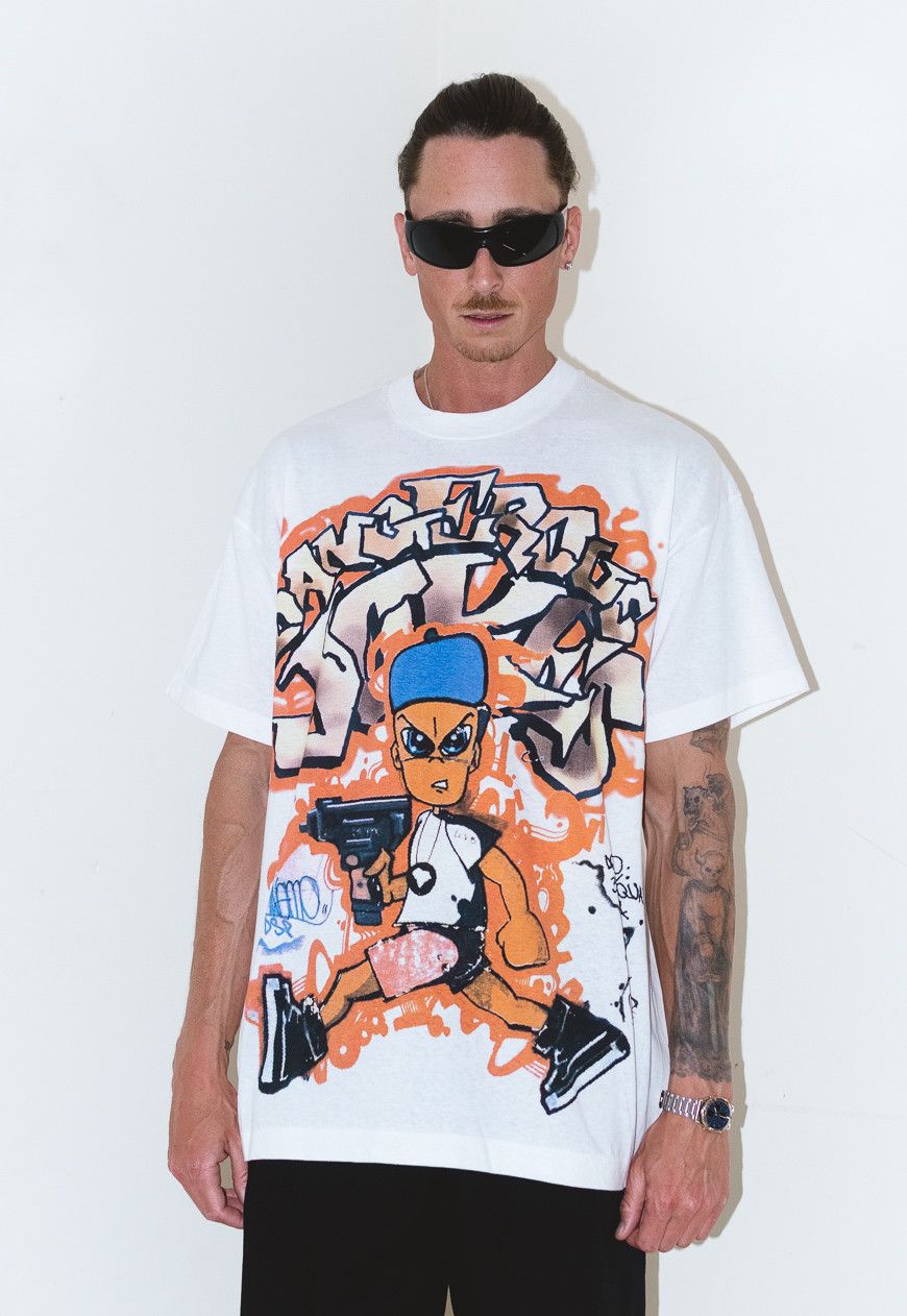 image of Rap Tees x Screen Stars Y2K Super Vintage Gangster Graffiti Street Wear Rap Tee in White (Size XL)