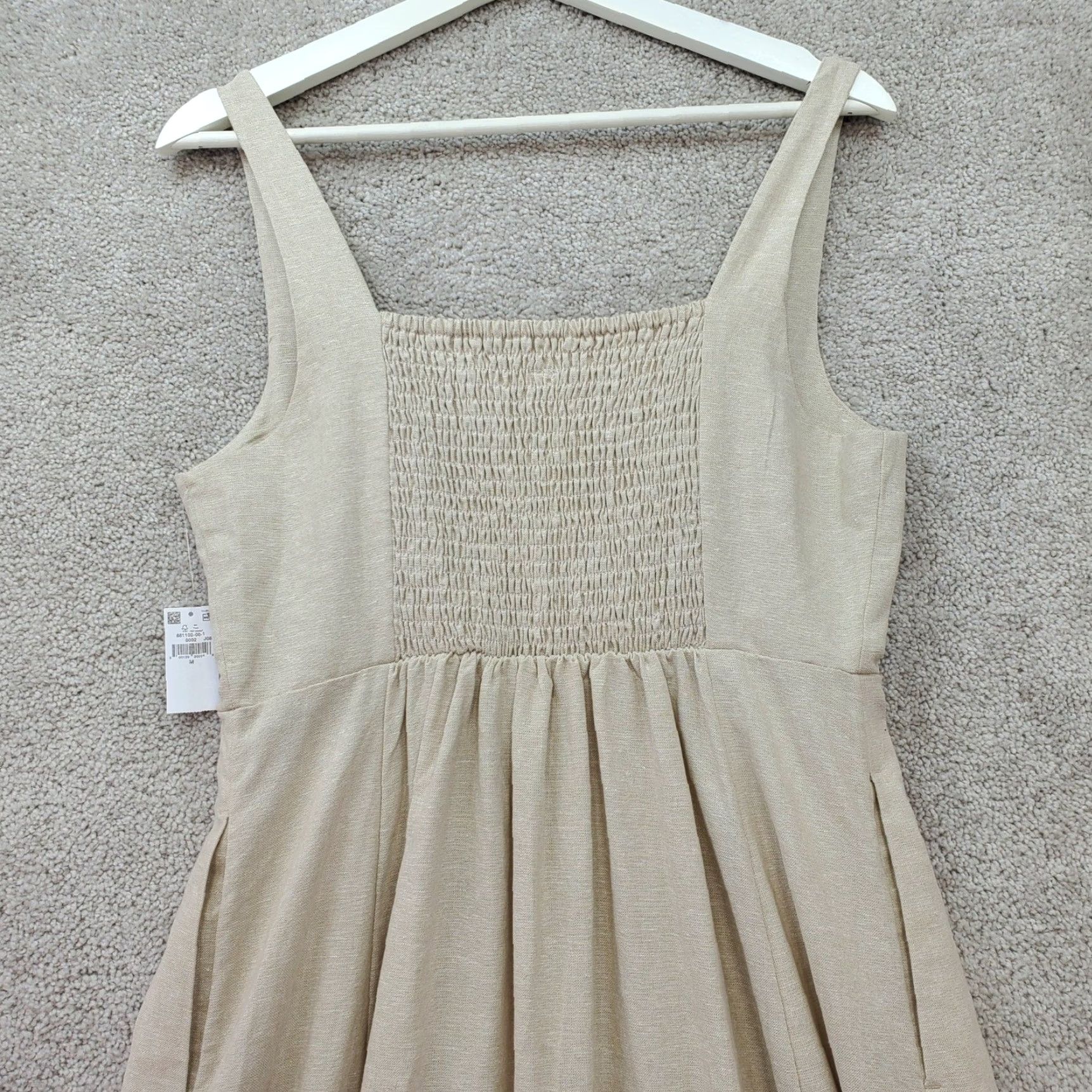 old navy women's fit & flare linen-blend midi dress Beige Linen Blend Smocked | L and xl (18)machine wash according to the care instruction label . Buy Old Navy Fit &
