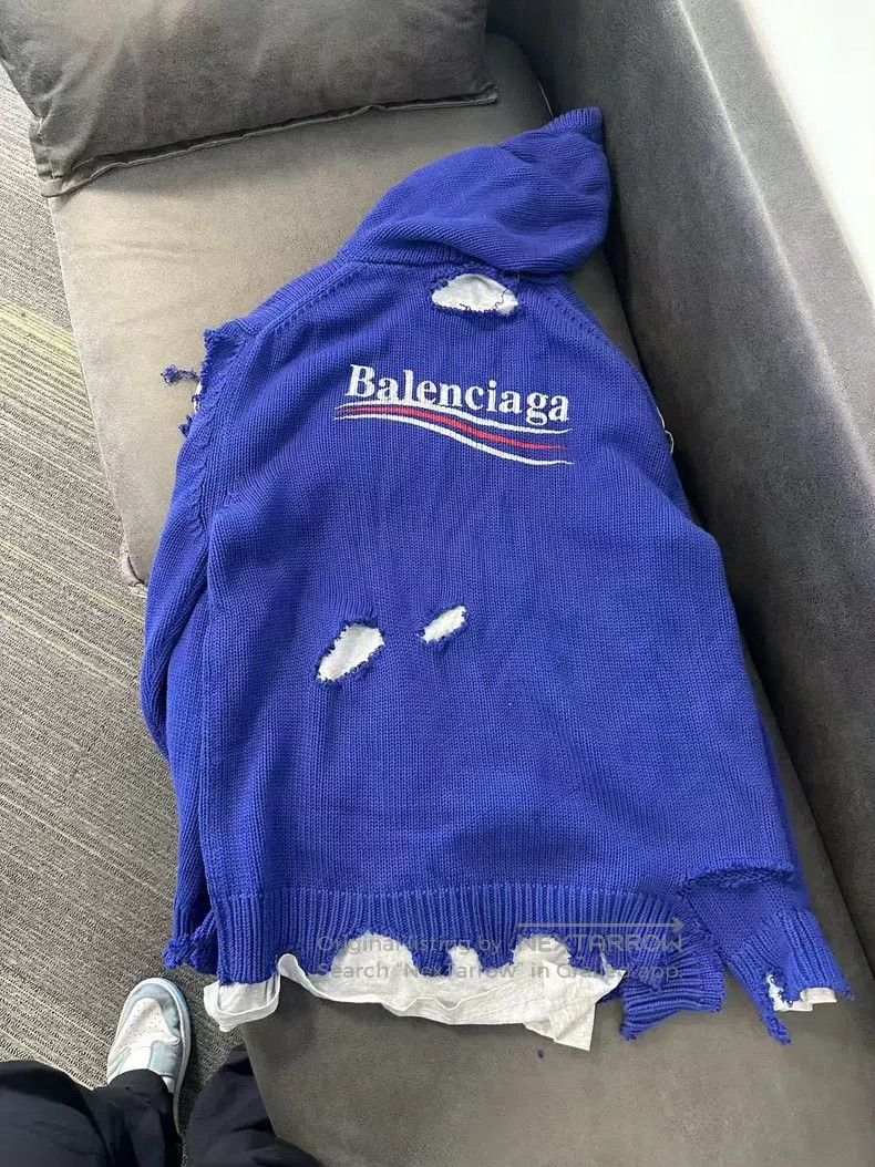 Balenciaga Balenciaga Blue Destroyed Embroidered Coca-Cola Hoodie, Si Size US XS / EU 42 / 0 - 2 Thumbnail