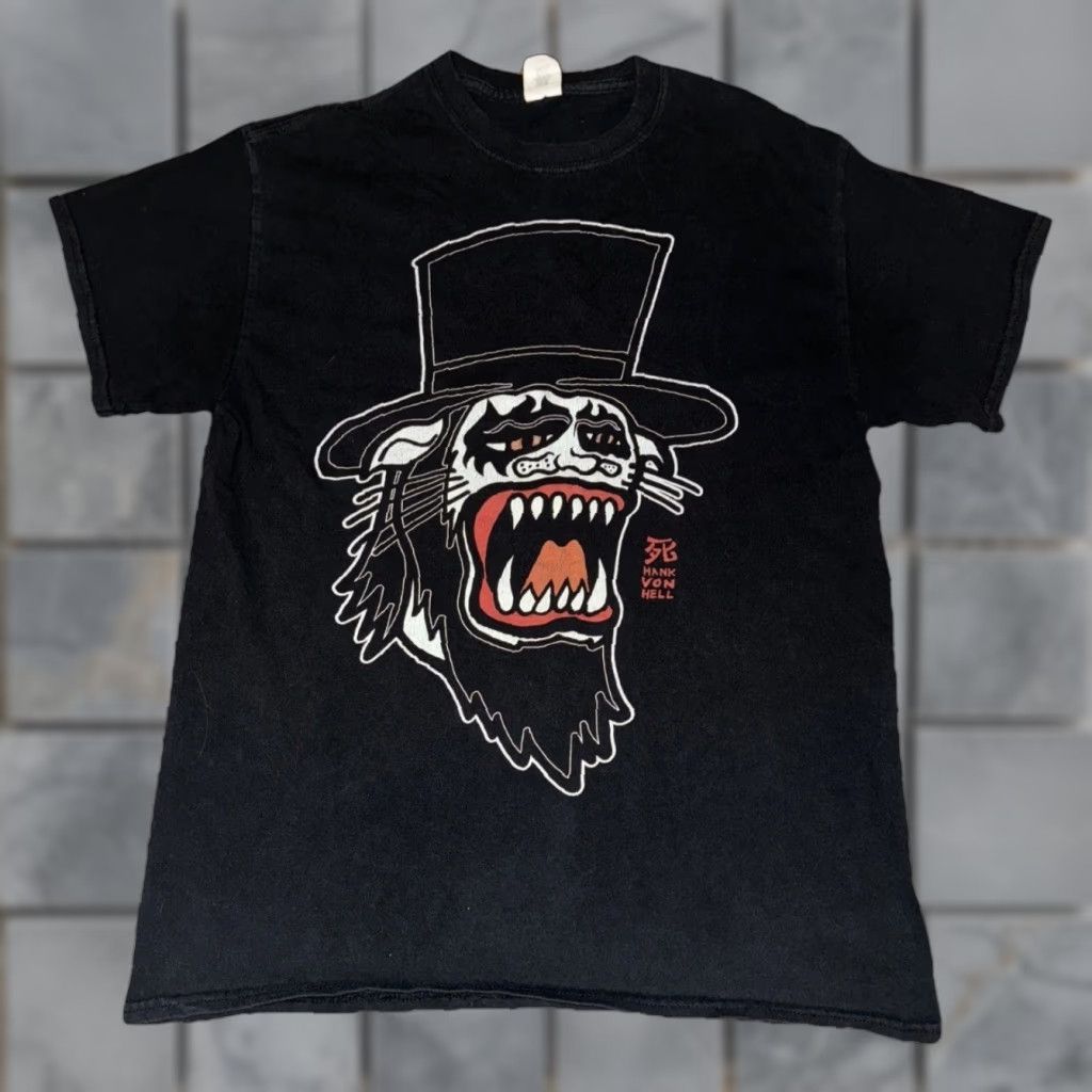 Vintage VINTAGE Hank Von Hell T-Shirt Black Mens Large 19” pit to pit x 25.5” length Rock Punk Metal Band Tee Size US M / EU 48-50 / 2 - 1 Thumbnail