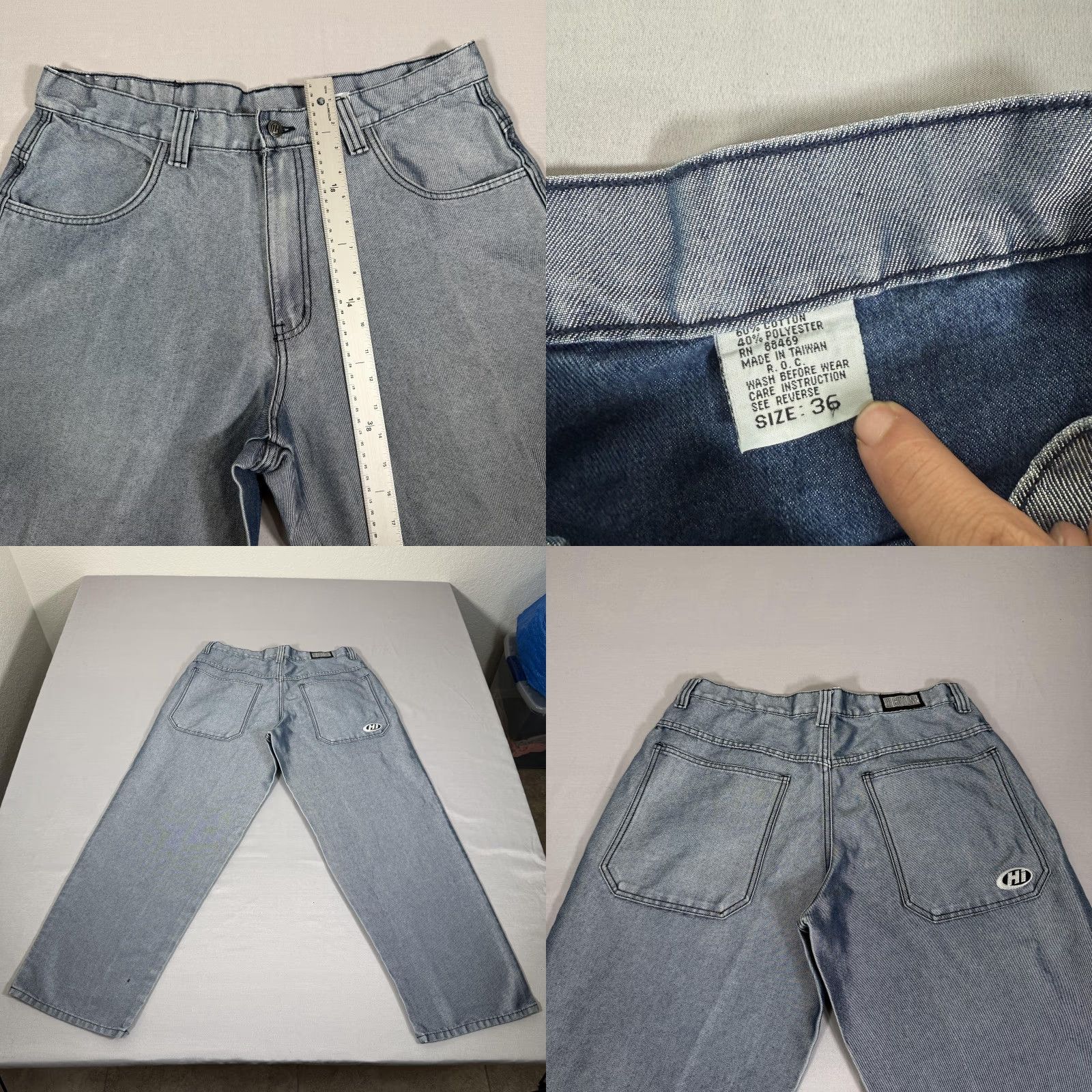 VINTAGE HI CUTLINE Baggy Jeans Mens 36x30 Denim Wide-Leg 90s Grunge Blue