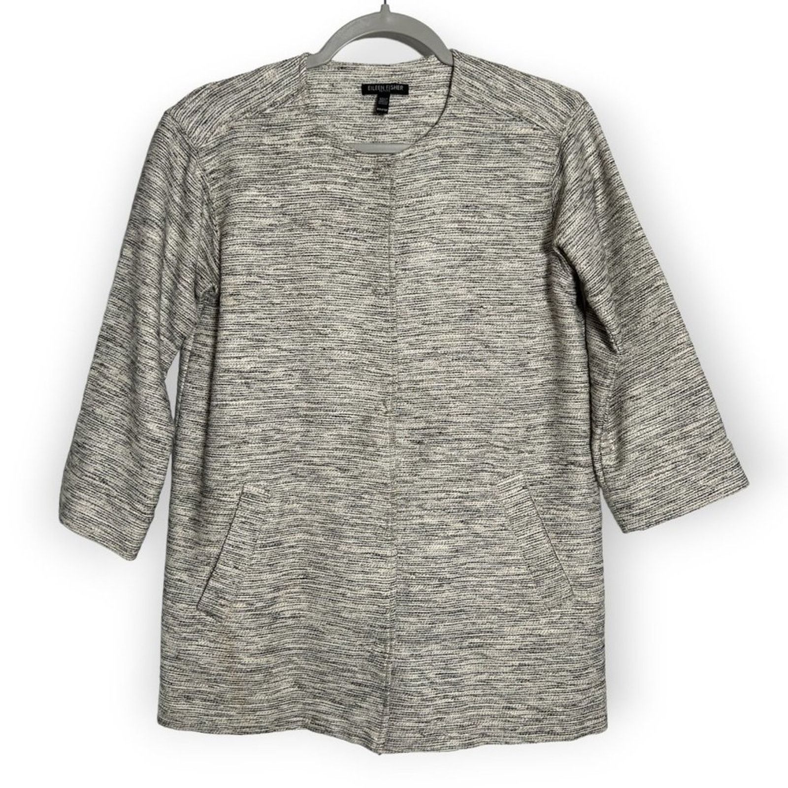 Eileen Fisher Eileen Fisher Ecru Tweed Round Neck Jacket PP XS Size XS / US 0-2 / IT 36-38 - 3 Thumbnail