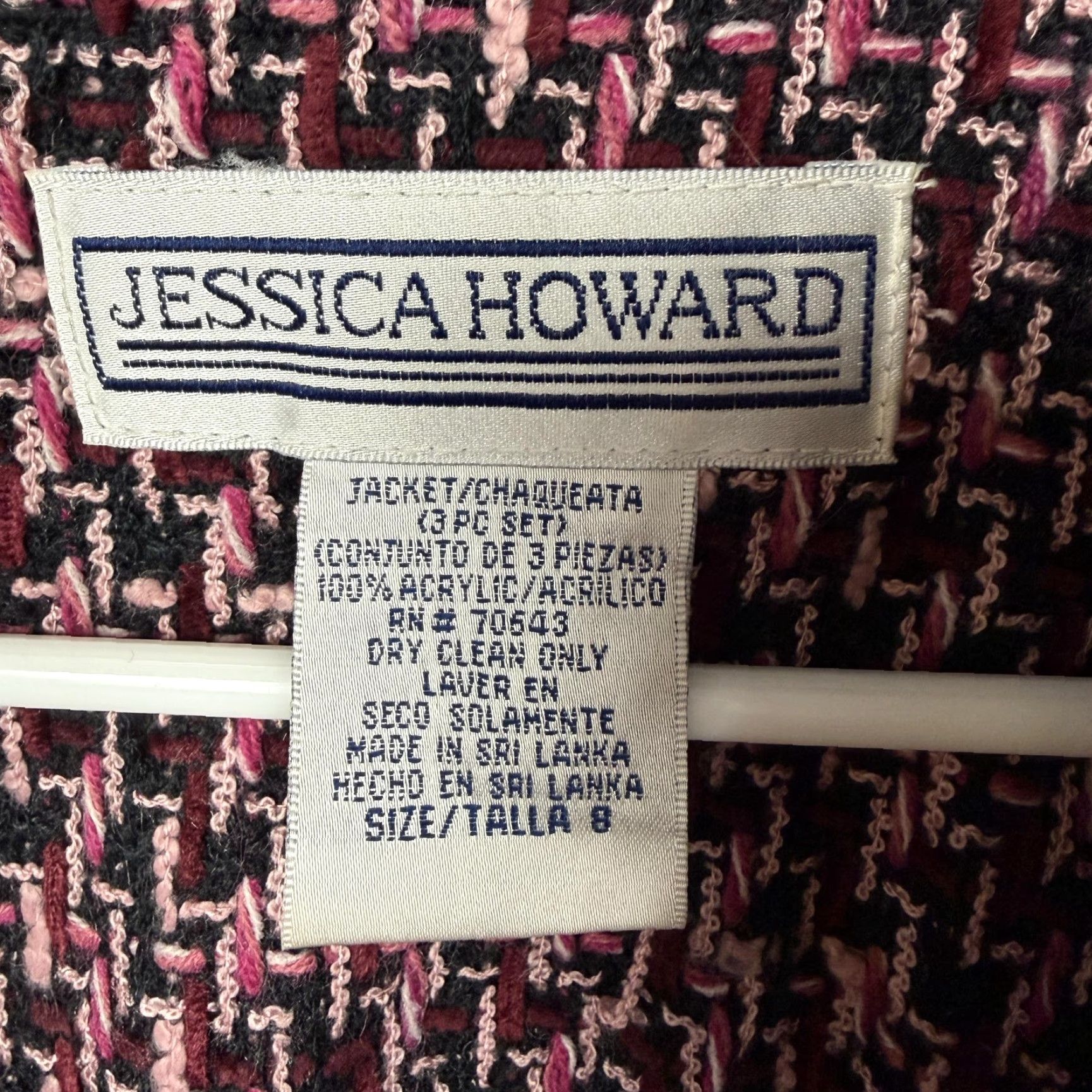 Vintage VTG Jessica Howard Blazer Women 8 Pink Black Tweed Frayed Dark Academia Check 90s Vintage Office Wear Women's Blazer Size M / US 6-8 / IT 42-44 - 5 Thumbnail