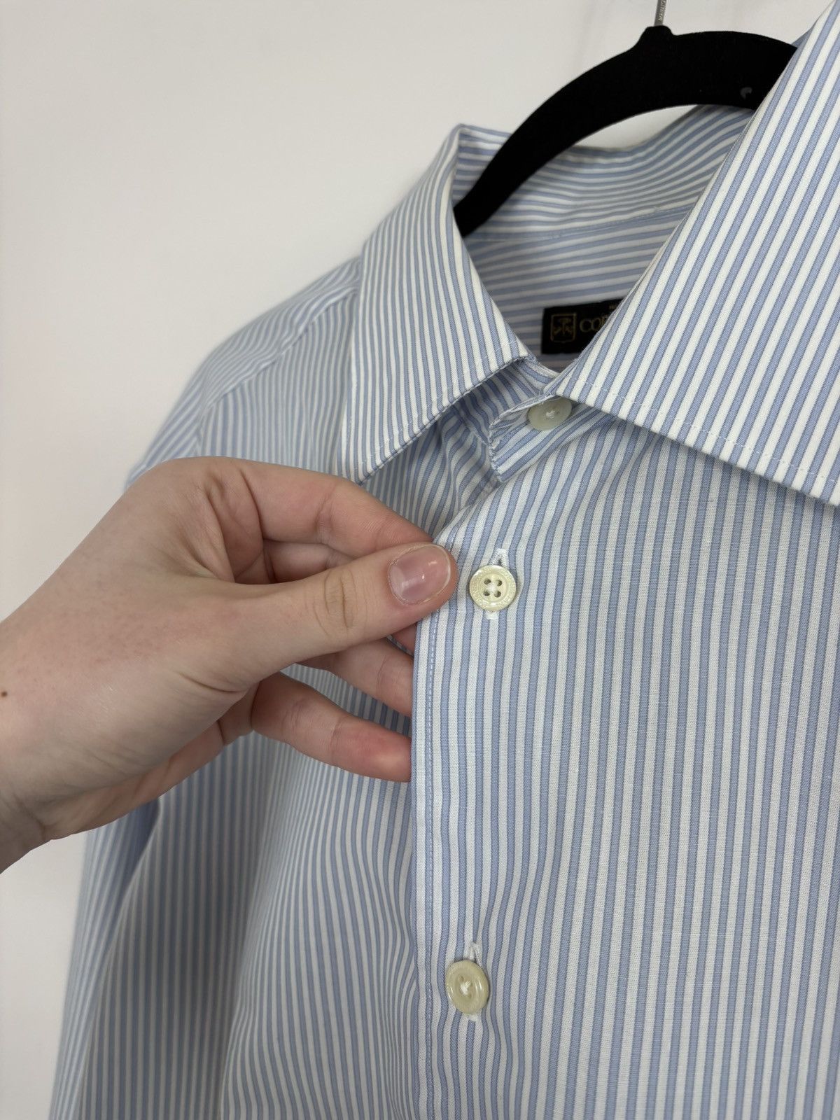Corneliani Corneliani Men’s Light Blue Striped Button Up Dress Shirt Size US XL / EU 56 / 4 - 4 Thumbnail