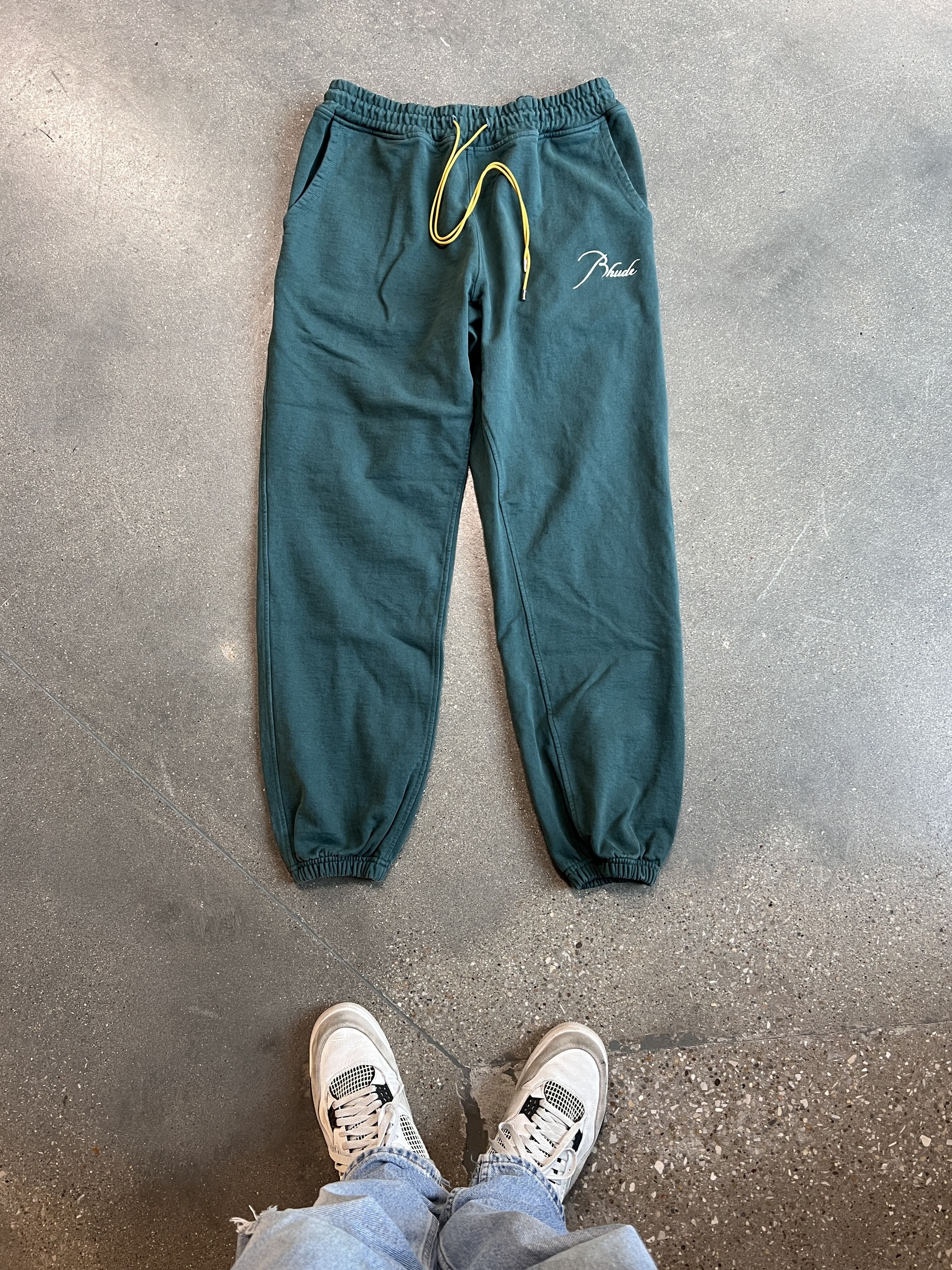 image of Rhude Embroidered Logo Lounge Pants Green, Men's (Size 2XL)