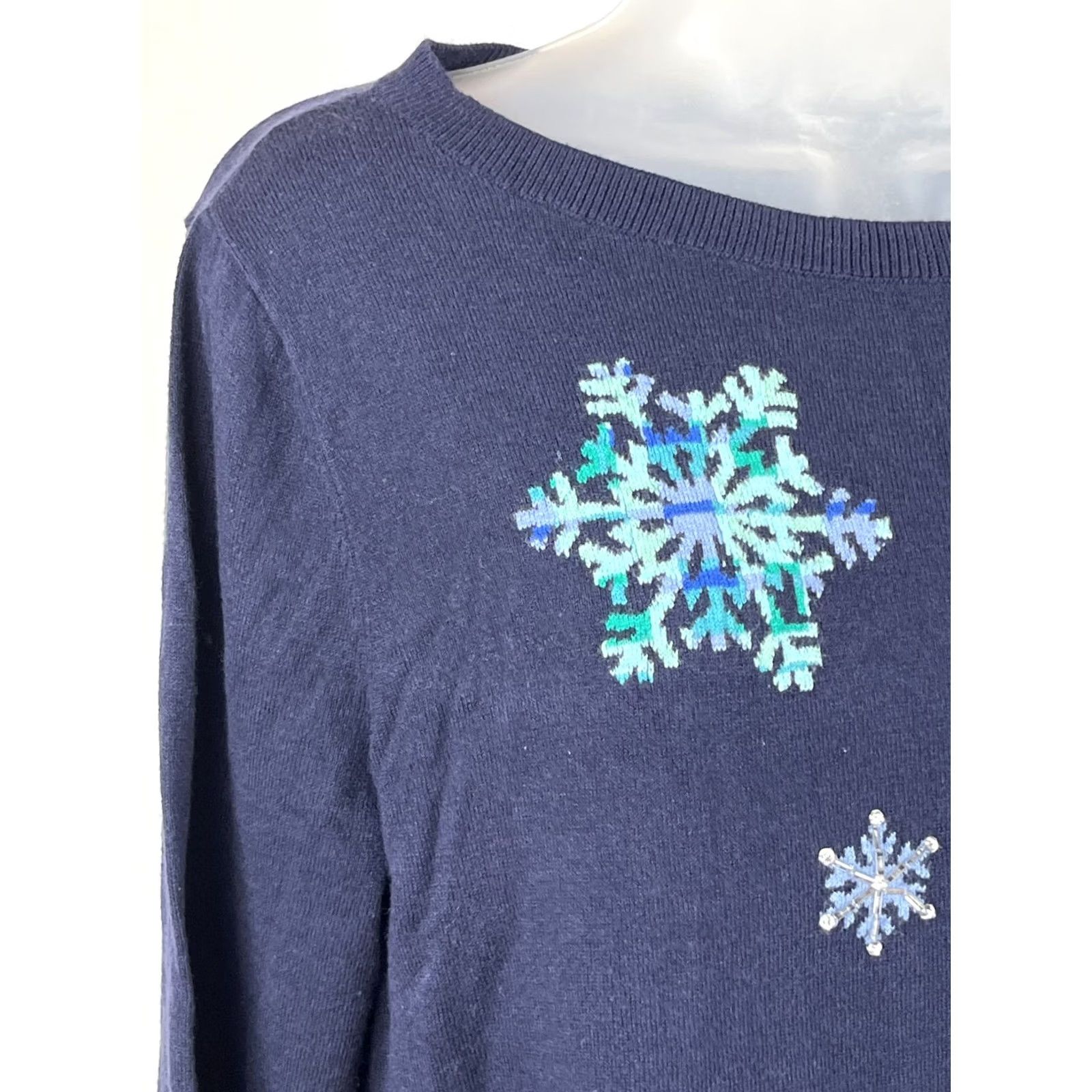 Talbots Talbots Sweater Womens Large Navy Blue Pullover Snowflake Sequin Knit Shirt Mens? Size L / US 10 / IT 46 - 3 Thumbnail
